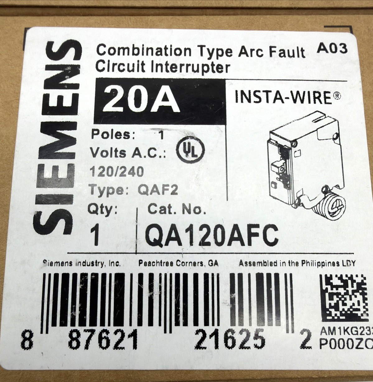 SIEMENS QA120AFC QA120AFCCSA 20A 1-POLE AFCI BREAKER 120V 10KA UL NEW LOT OF 5
