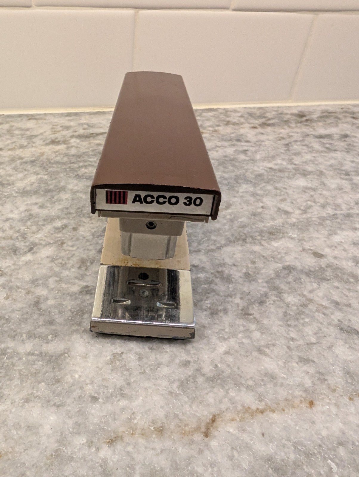 Vtg. Stapler ACCO 30 Brown Beige Metal 7″ Office Desk MCM Made in USA