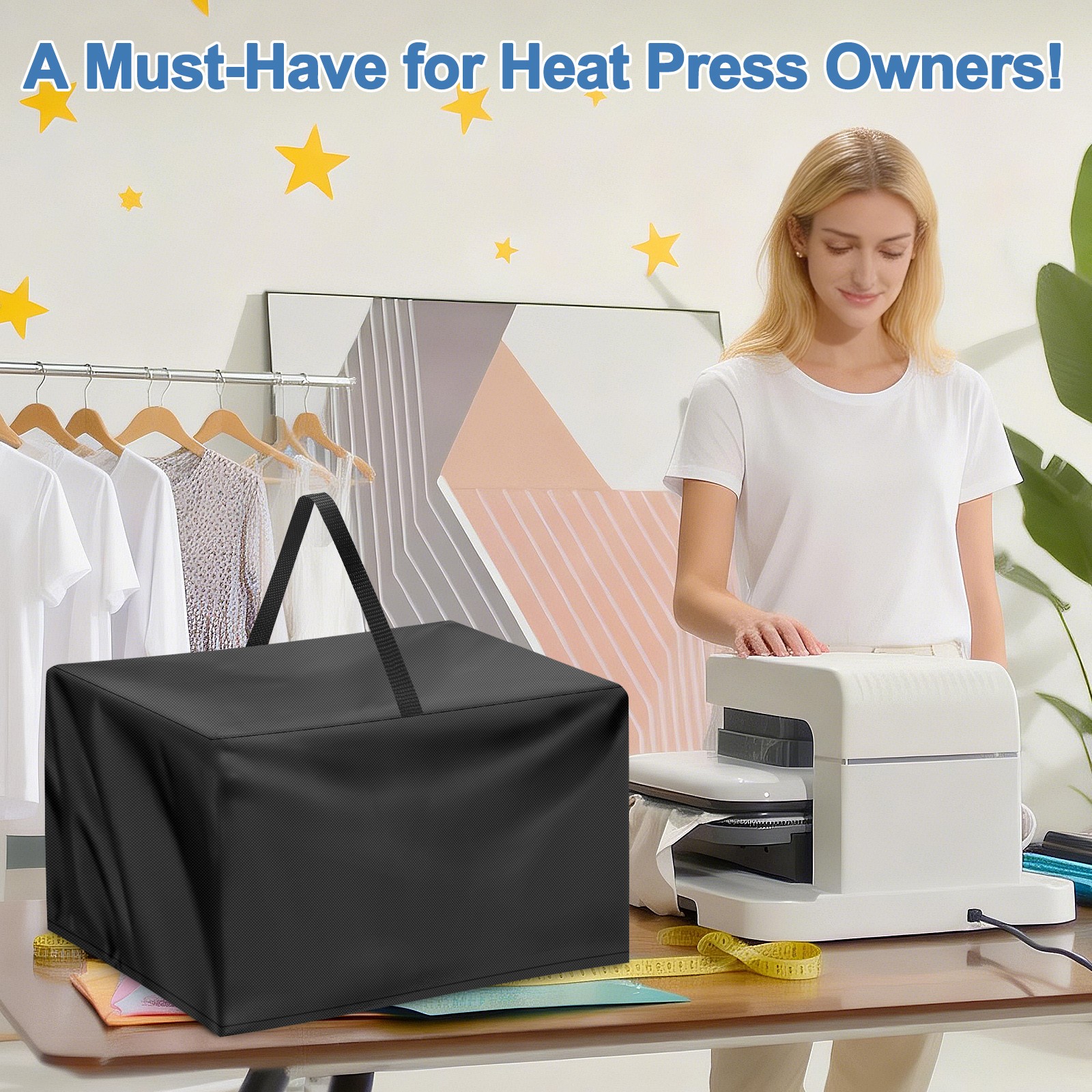 Heat Press Machine Dust Cover Water Resistant Protector with Handle & Drawstring