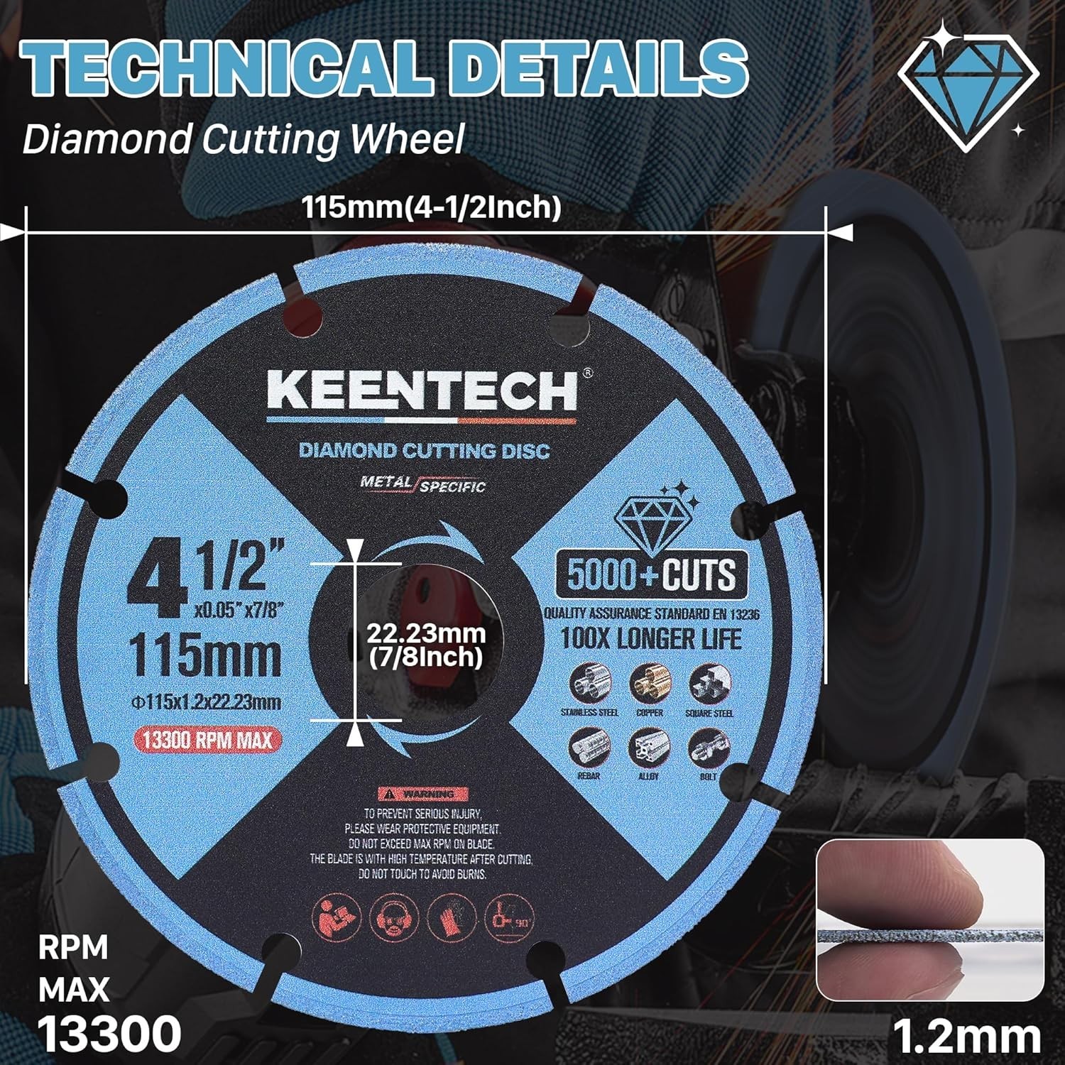 Ultra-Thin 4 1/2 x 7/8 Inch Diamond Cutting Wheel for Effortless Metal Cuts