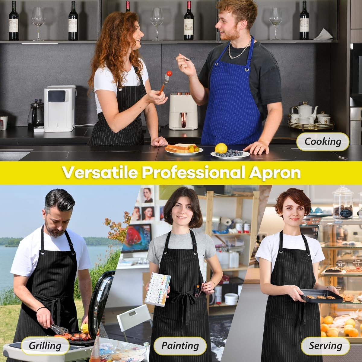 ROTANET Stripe Stretch Apron for Men Women Chef Big and Tall Large Striped