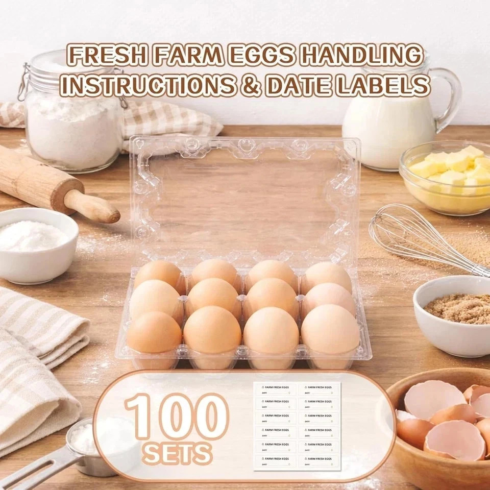 100 Packs Egg Cartons Cheap Bulk Plastic for 12 Eggs Clear Egg Cartons