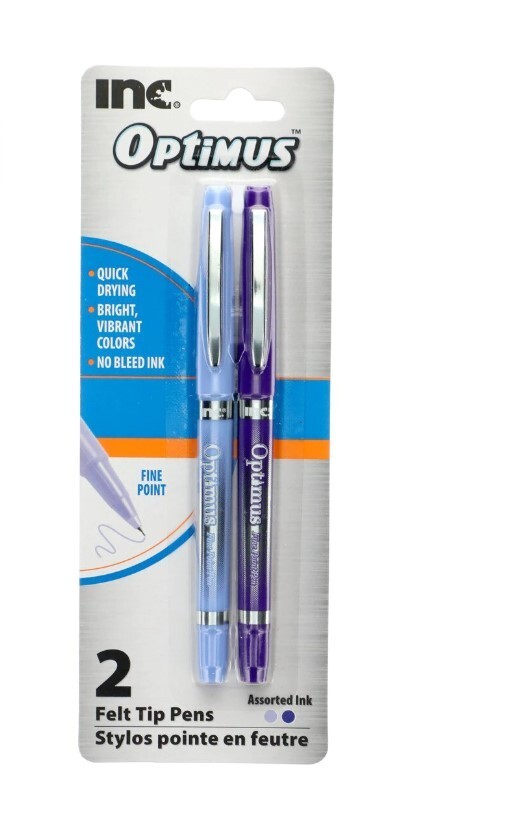 Inc Optimus Felt Tip Pens Fine Point 1 pack of 2 Pens~Optimus ~ Lavender, Purple