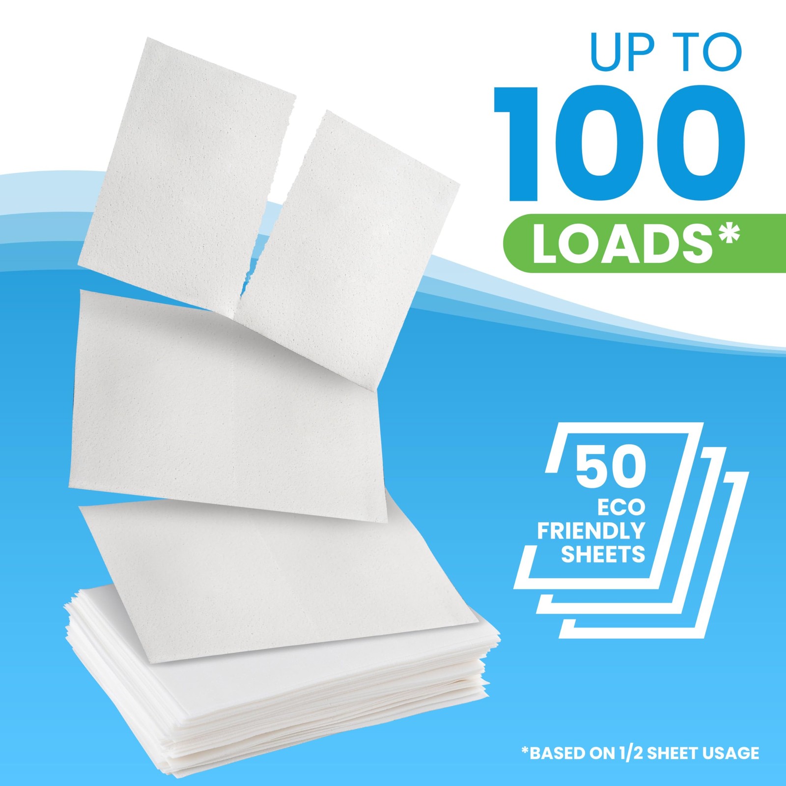 Laundry Detergent Sheets, Fresh Linen, 100 Loads, 50 Count (Pack of 1), White
