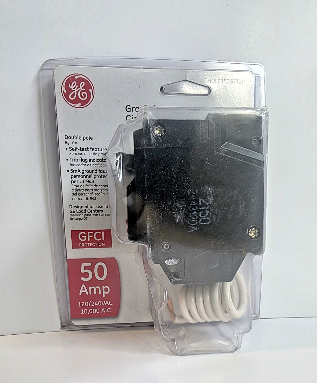 GE 50 Amp 240V Double Pole Ground Fault Breaker with Self-Test THQL2150GFT2P