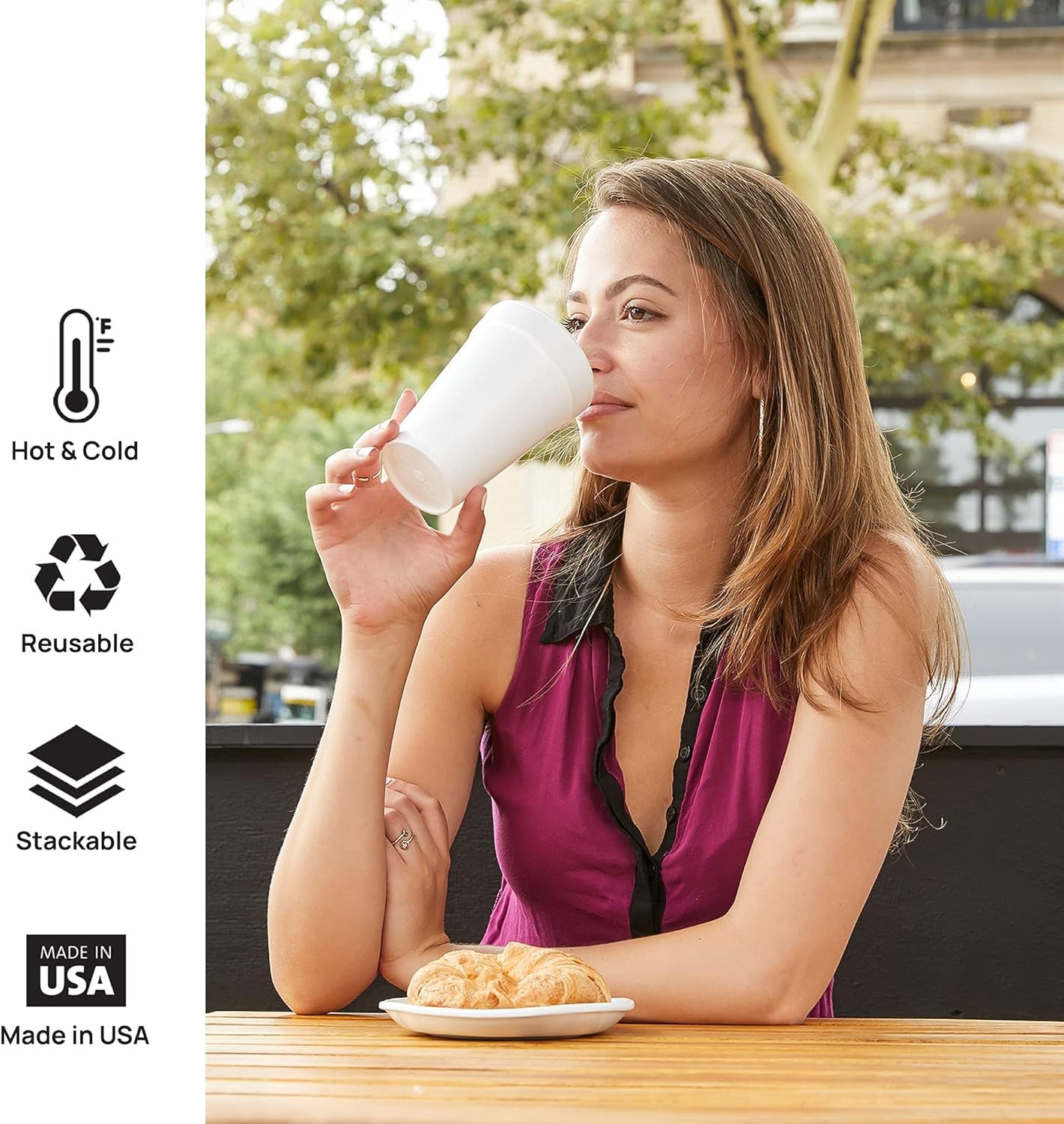 16 Oz Disposable Foam Cups (50 Pack), 50 Count (Pack of 1), 16oz – White