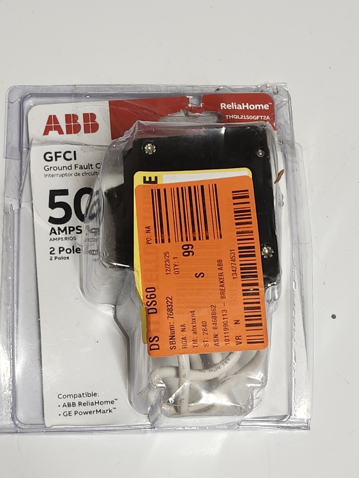 ABB 50A 2-Pole GFCI Breaker THQL2150GFT2A 240V Ground Fault Circuit Interrupt