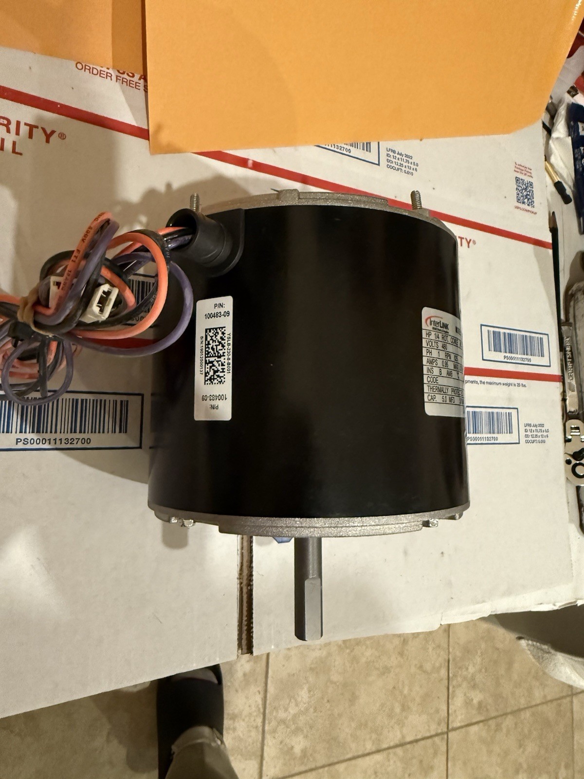 INTERLINK YSLB-230-8-B001 CONDENSER MOTOR 1/4 HP 460 V. CCWLE Rot 825 RPM