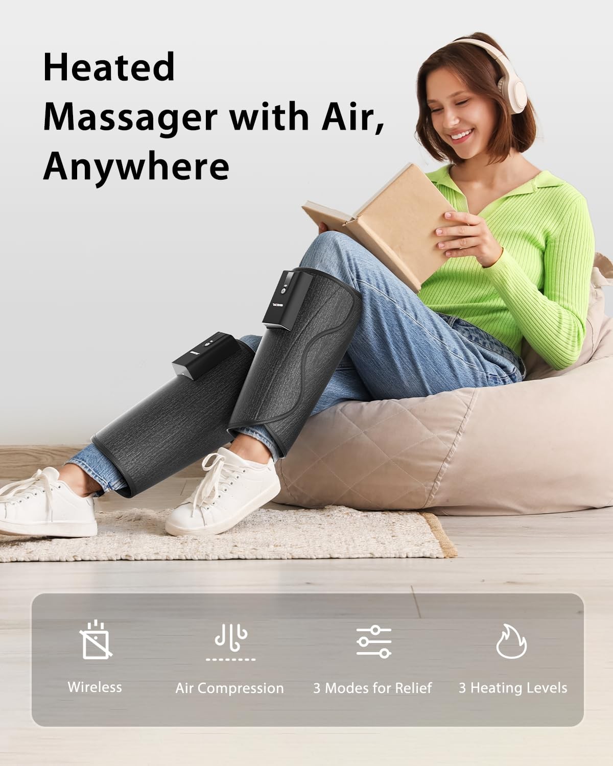 CINCOM Cordless Leg Massager with Heat & Air Compression – Calf Circulation