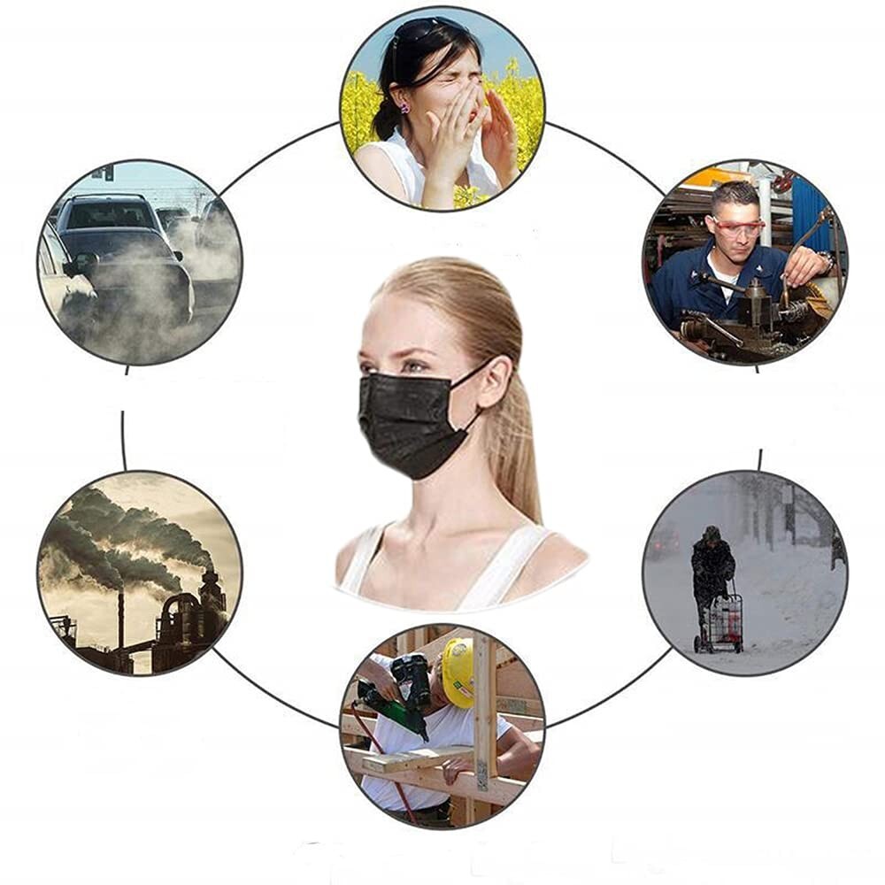 NEW, 100 PCS Disposable Face Mask, Black Masks, #TA9524-291