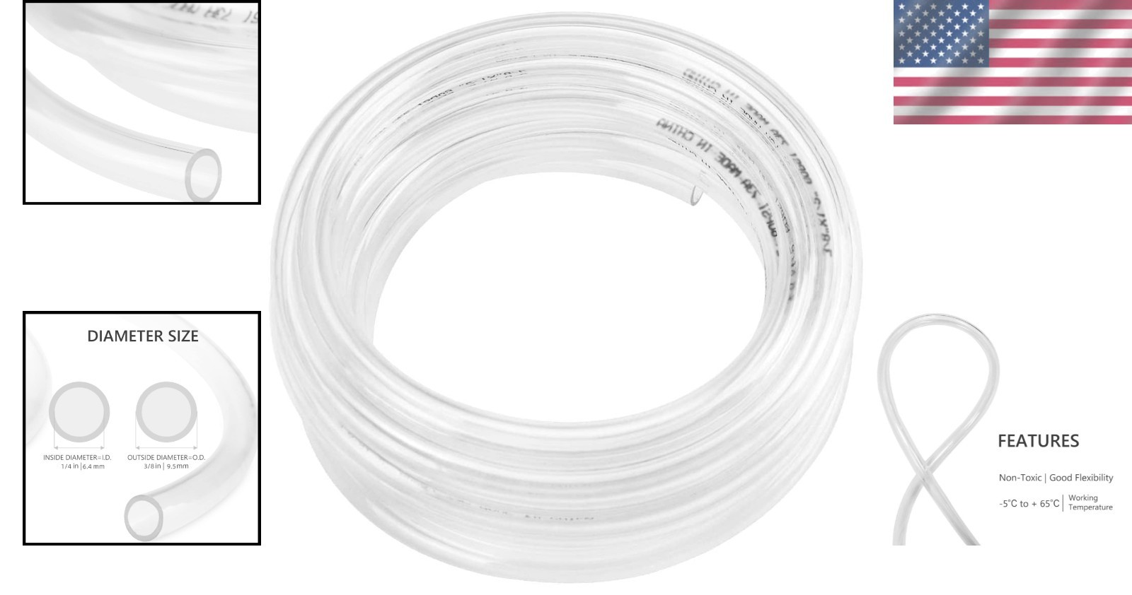 25 Feet of 1/4″ I.D. Clear PVC Tubing – Non-Toxic, BPA Free Flexible Hose