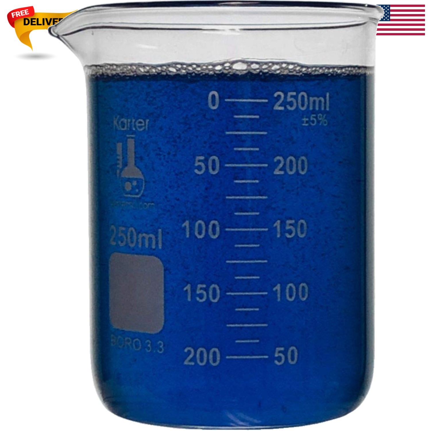 250ml Beaker, Low Form Griffin, Borosilicate 3.3 Glass, Double Scale, Graduat…