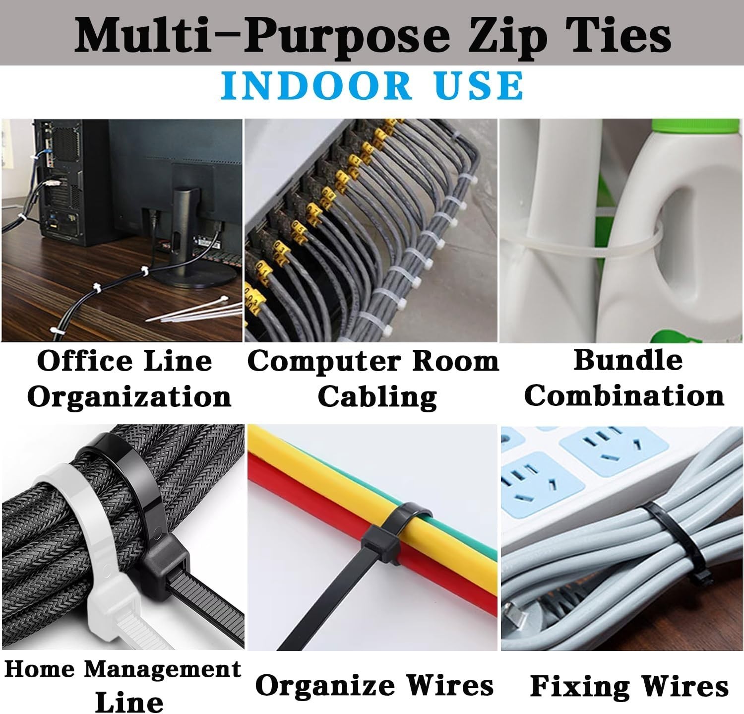 Cable Zip Ties,500 Pack Black and White Zip Ties Assorted Sizes 4/6/8/12 Inch