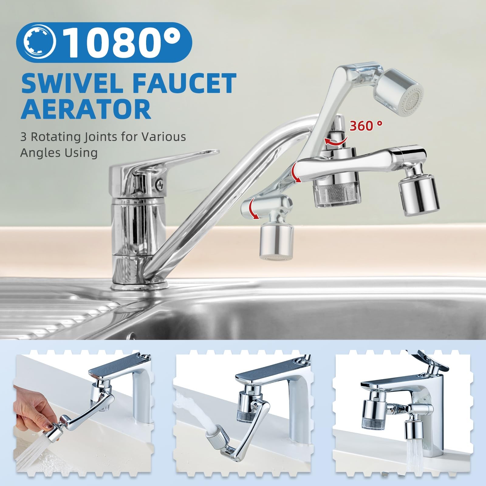 CECEFIN Water-Filter for Sink-Faucet C- Silver2- Filtered Swivel Aerator