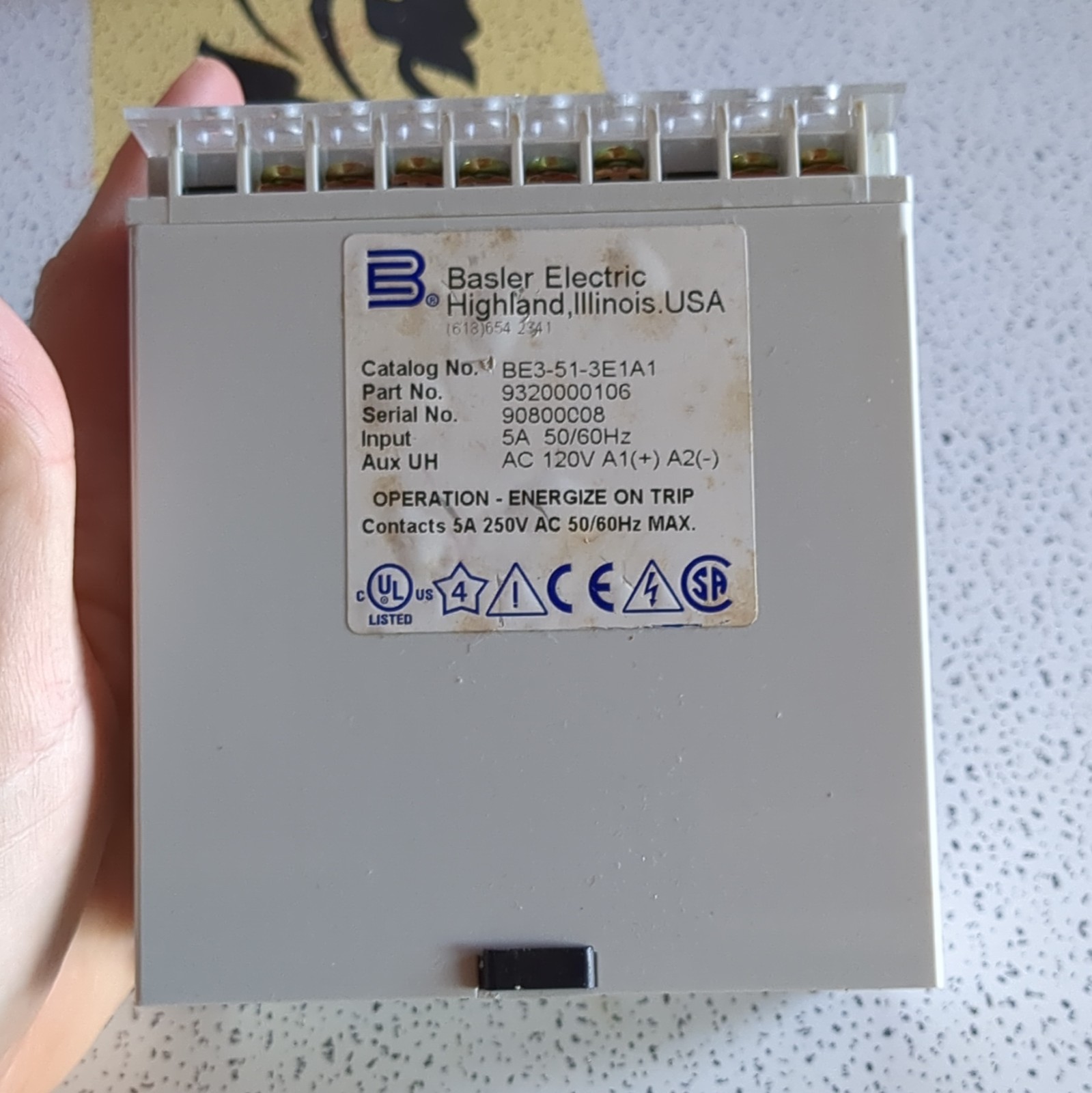 Basler Electric BE3-51 Phase Over Current Relay 9320000106 BE3-51-3E1A1 NOS