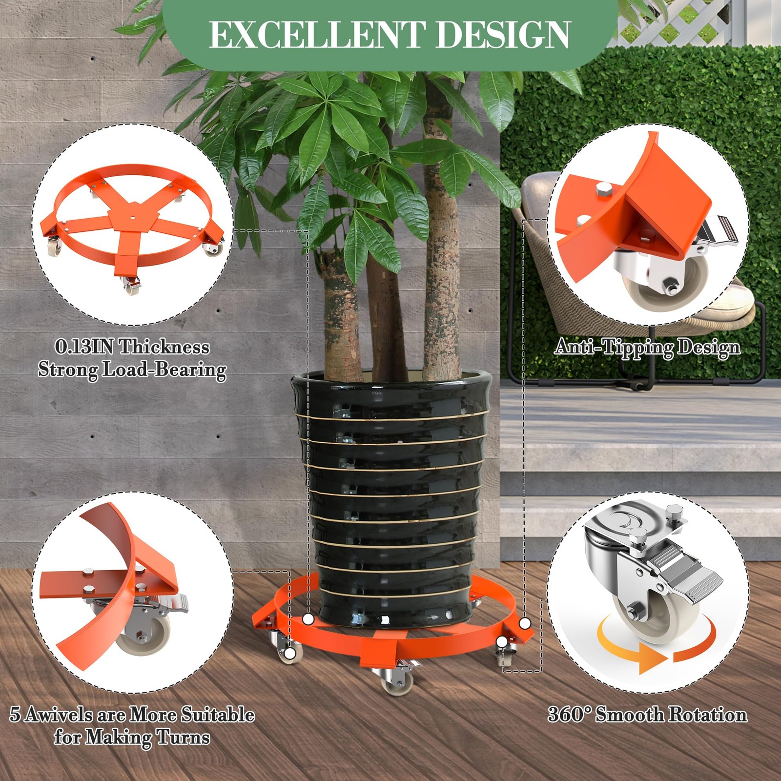1 pack / 2 pack 55 Gallon Drum Dolly Barrel Dolly Cart with Steel Frame Orange