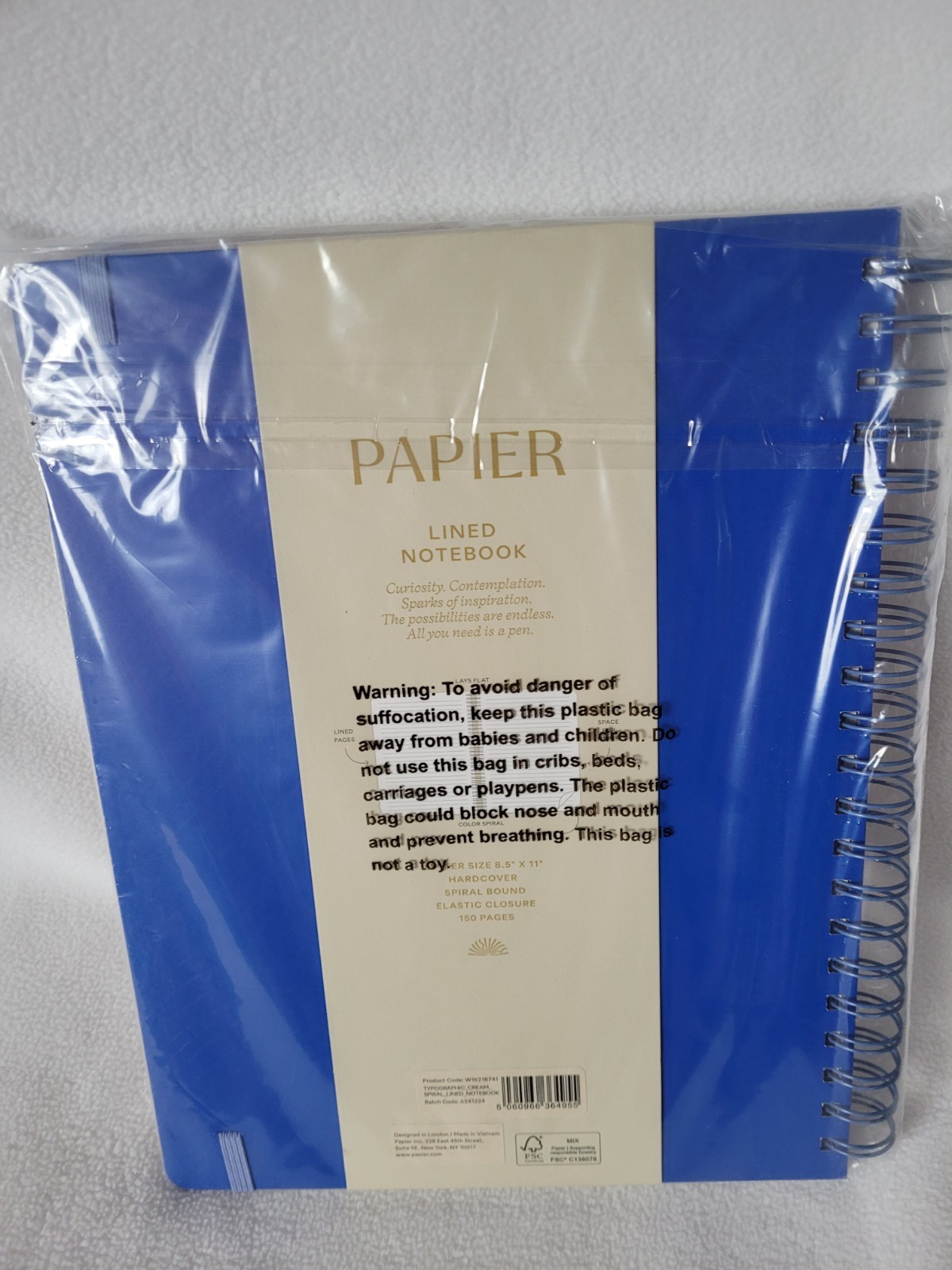 Papier 150 page Ruled Notebook 11″x8.5″ Spiral Typographic Journal Paper Plans