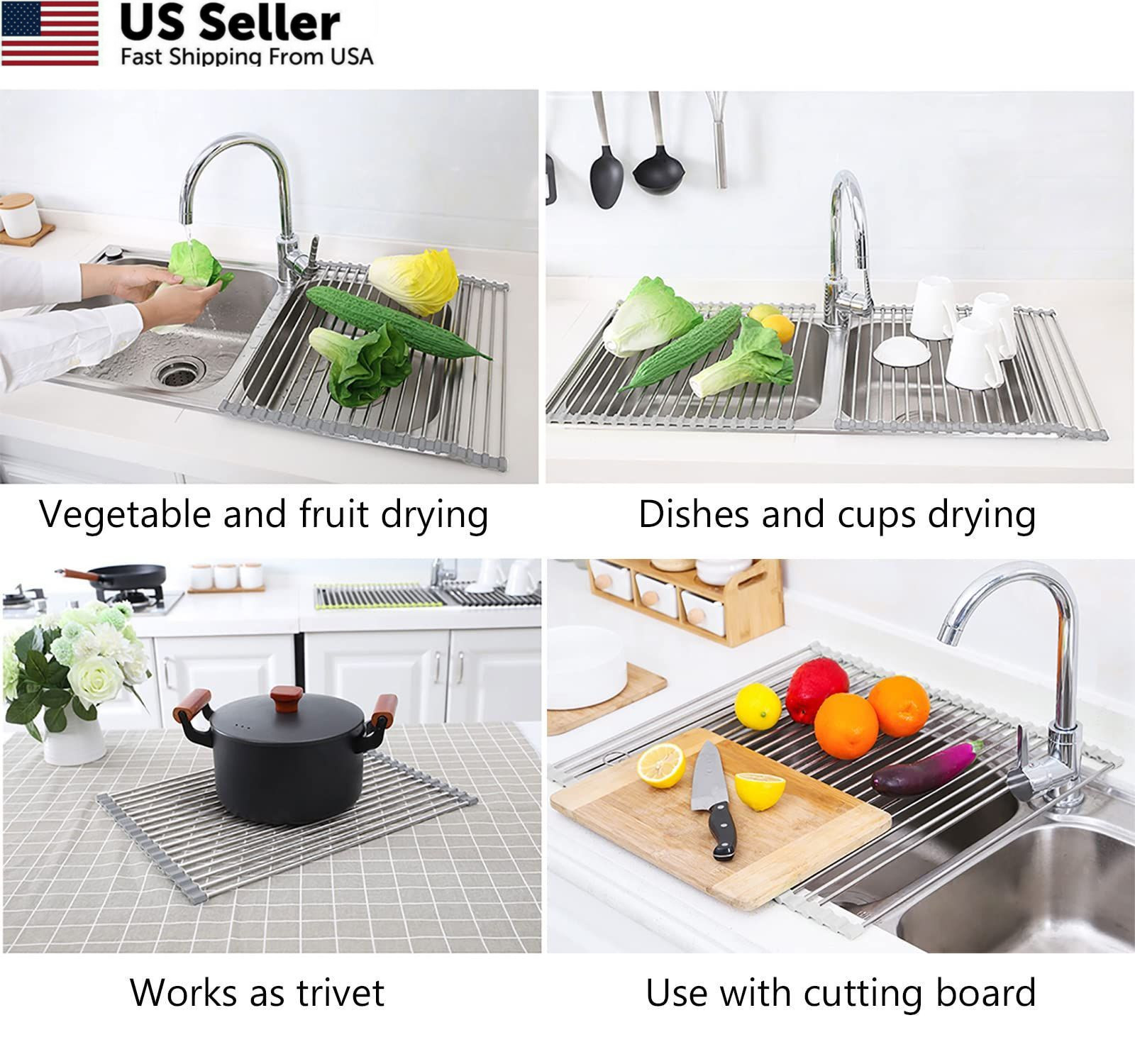 Tomorotec 17.7″ x 15.5″ Roll Up Dish Drying Rack Over 17.7 x 15.5 in, Gray
