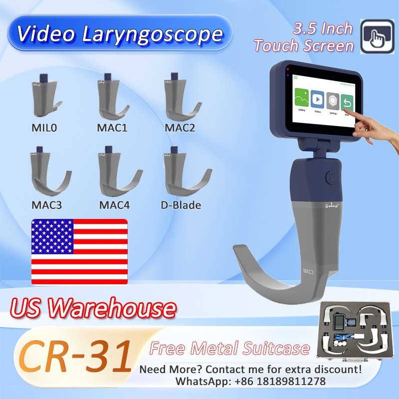 US Stock 3.5″Touch screen Digital Video Laryngoscope Reusable Sterilizable Blade