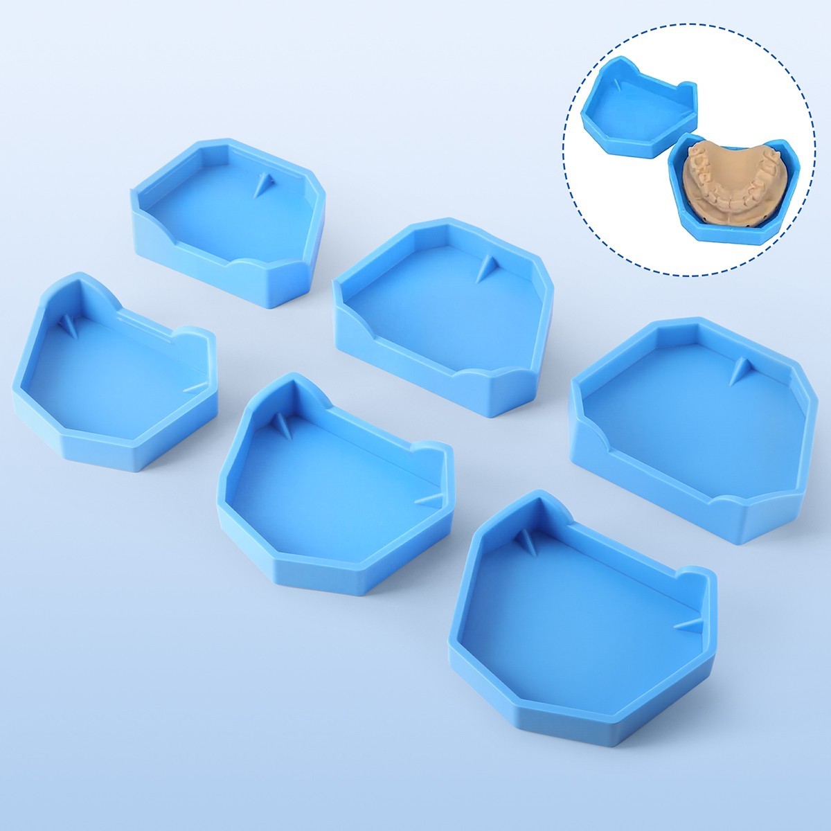 6pcs/set Dental Silicone Rubber Lab Plaster Model Former Base Molds Tool Tray