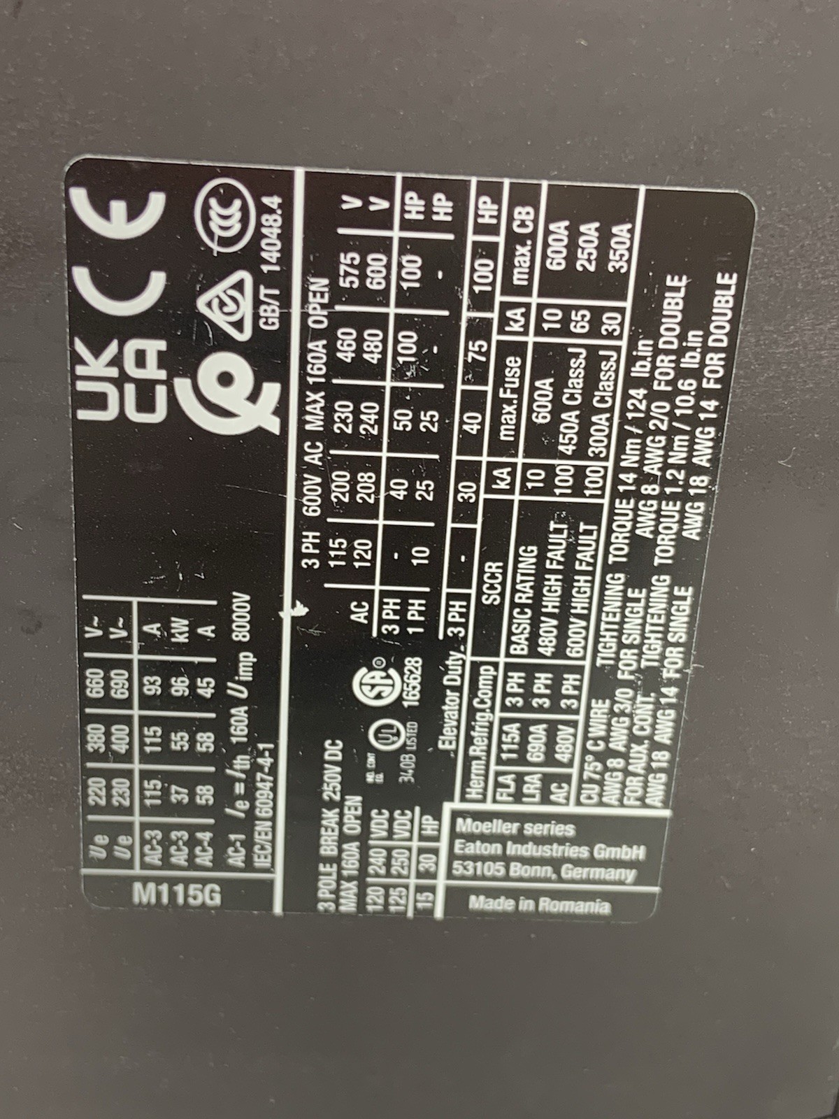 NEW EATON DILM115(RAC240) XTCE115G00B 190-240V 160A NSMP – FREE SHIPPING