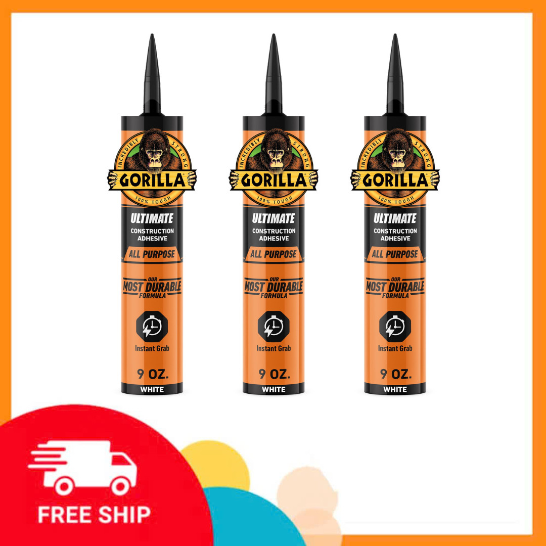 (3 Pack) Gorilla Ultimate Construction Adhesive Heavy Duty Waterproof Glue, 9 oz