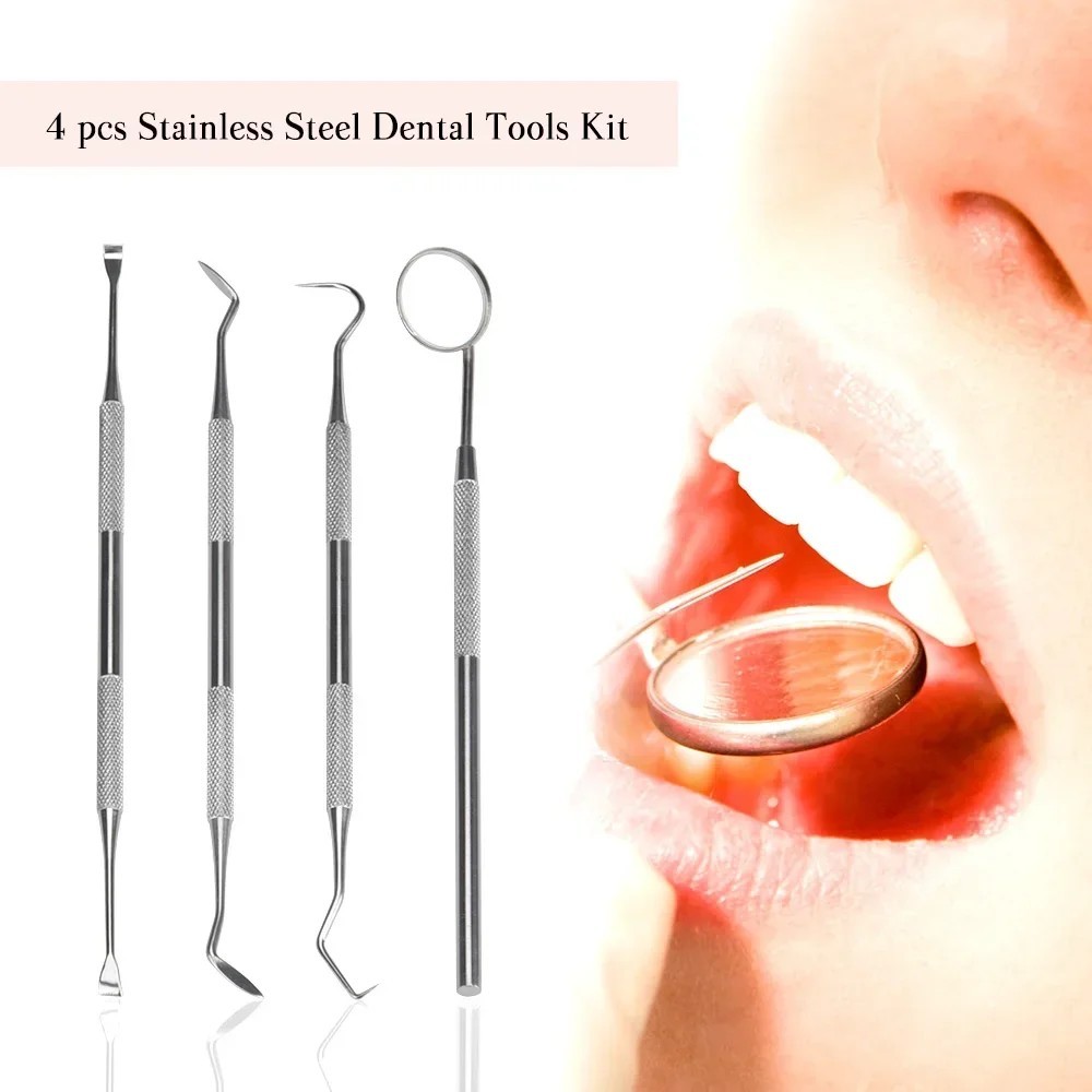 Dental Cleaning Kit 4pc Stainless Steel Tartar Scaler Teeth Whitening Tools Set
