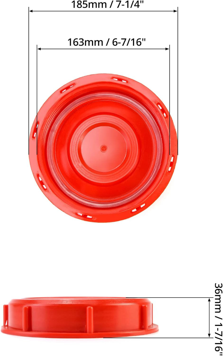 2 Pack Red IBC Tote Tank Lid 6.5” w/ Gasket Fits 163mm Cap for Liquid Storage