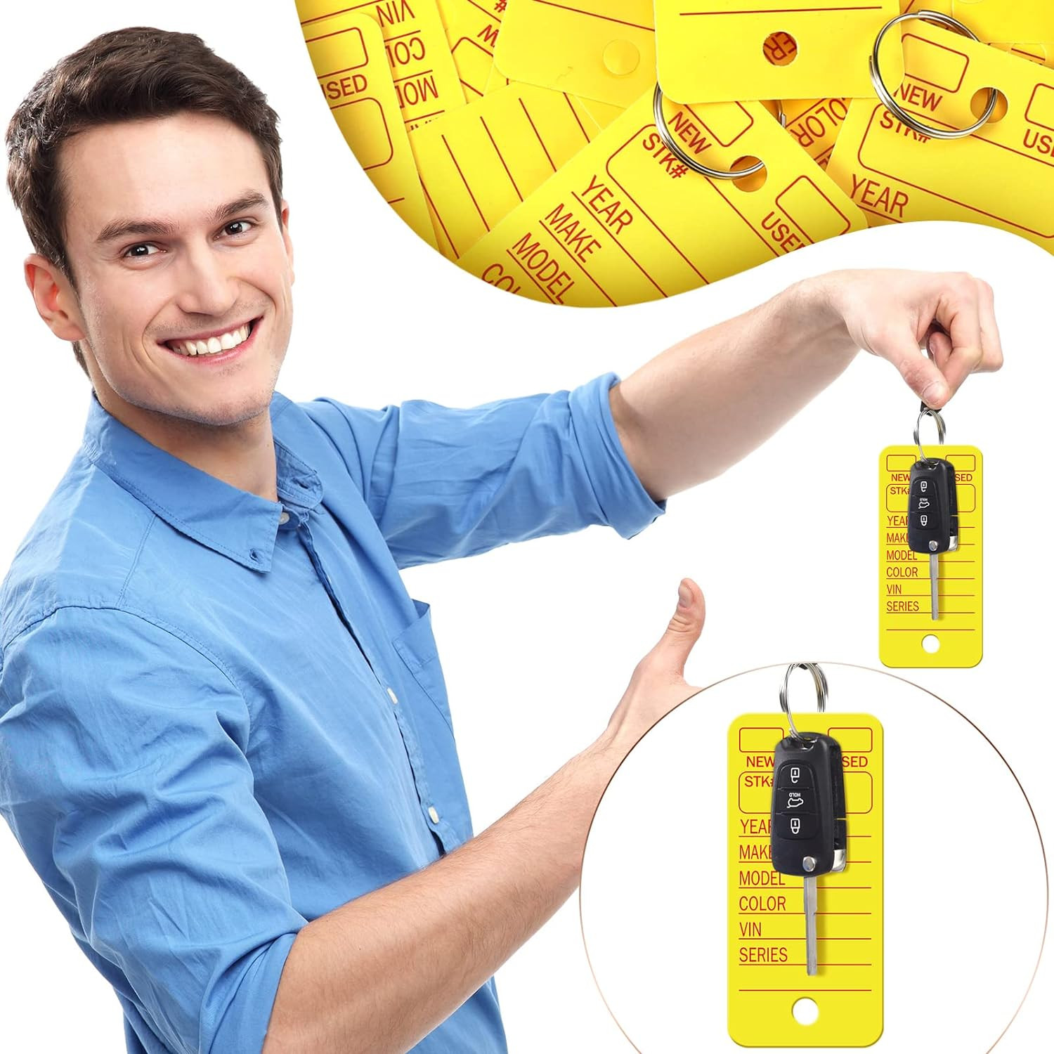 200 Pcs Poly Car Key Tags with 200 Pcs Rings and 2 Markers