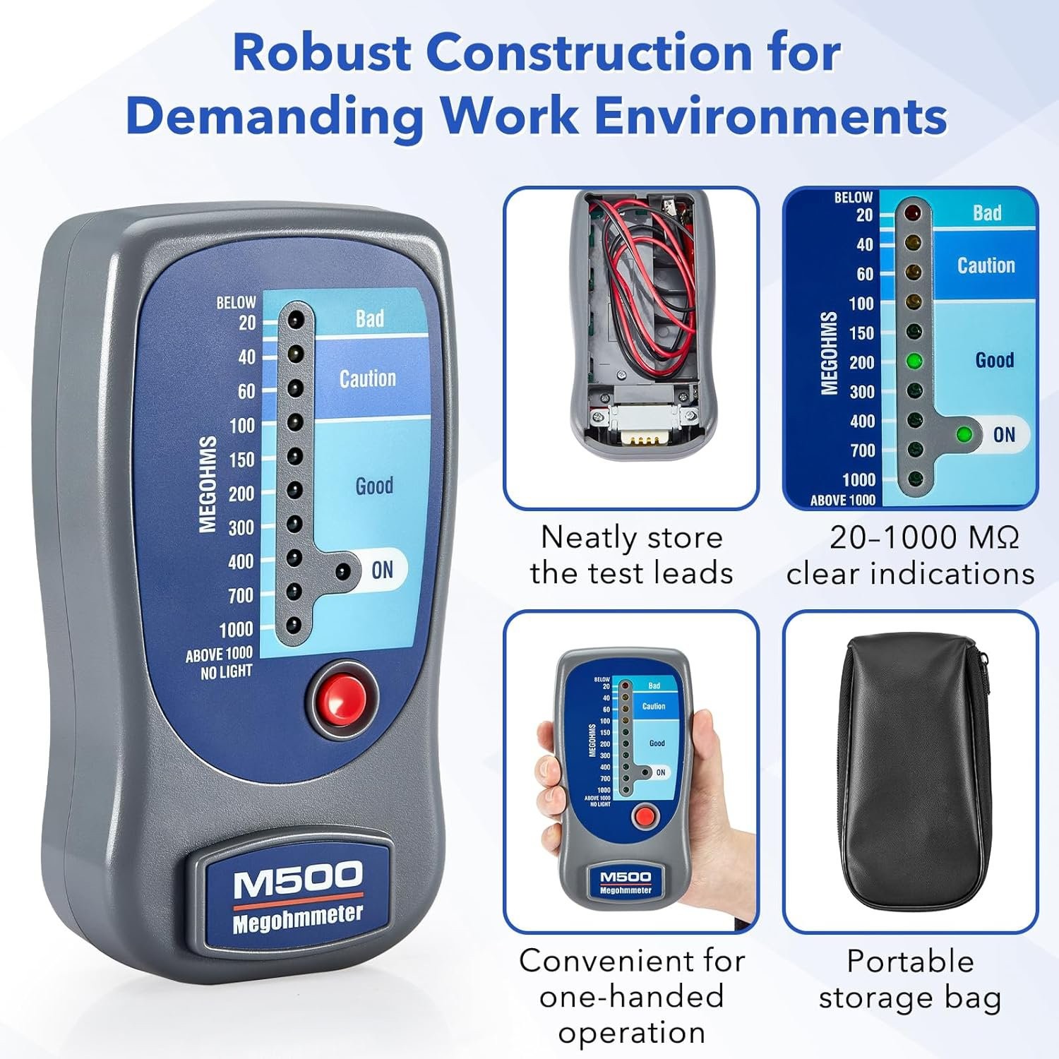 M500 Insulation Megohmmeter, Compatible with Supco M500 Tester up to 1000MΩ | St