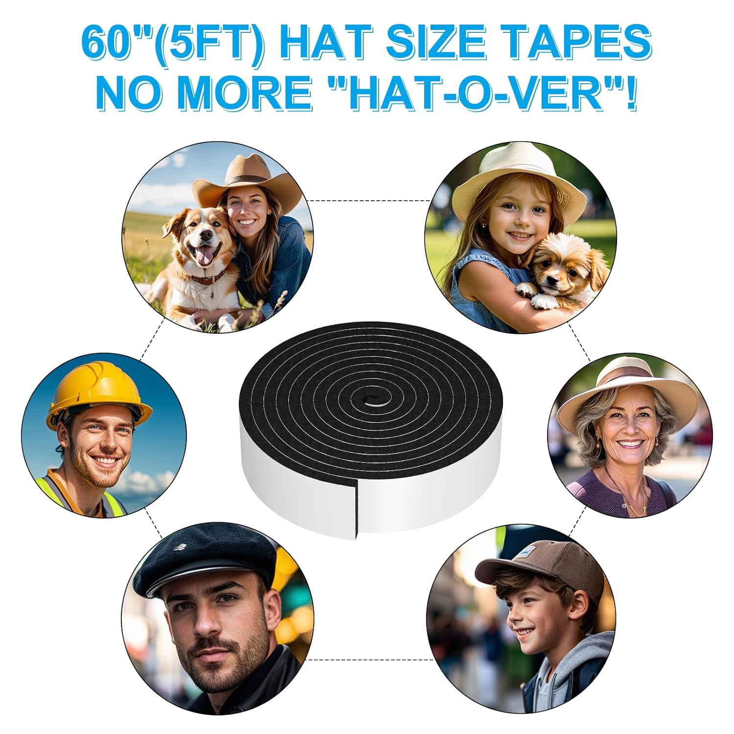Hat Tape Roll 60″, Hat Size Reducer Insert, Make Smaller Sweatband, Self Adhesiv