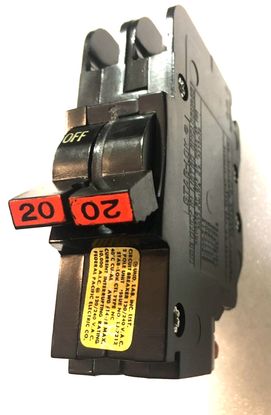 FPE Federal Pacific 20 Amp 2 Pole NC220 Stab-Lok Breaker Mini THIN NC