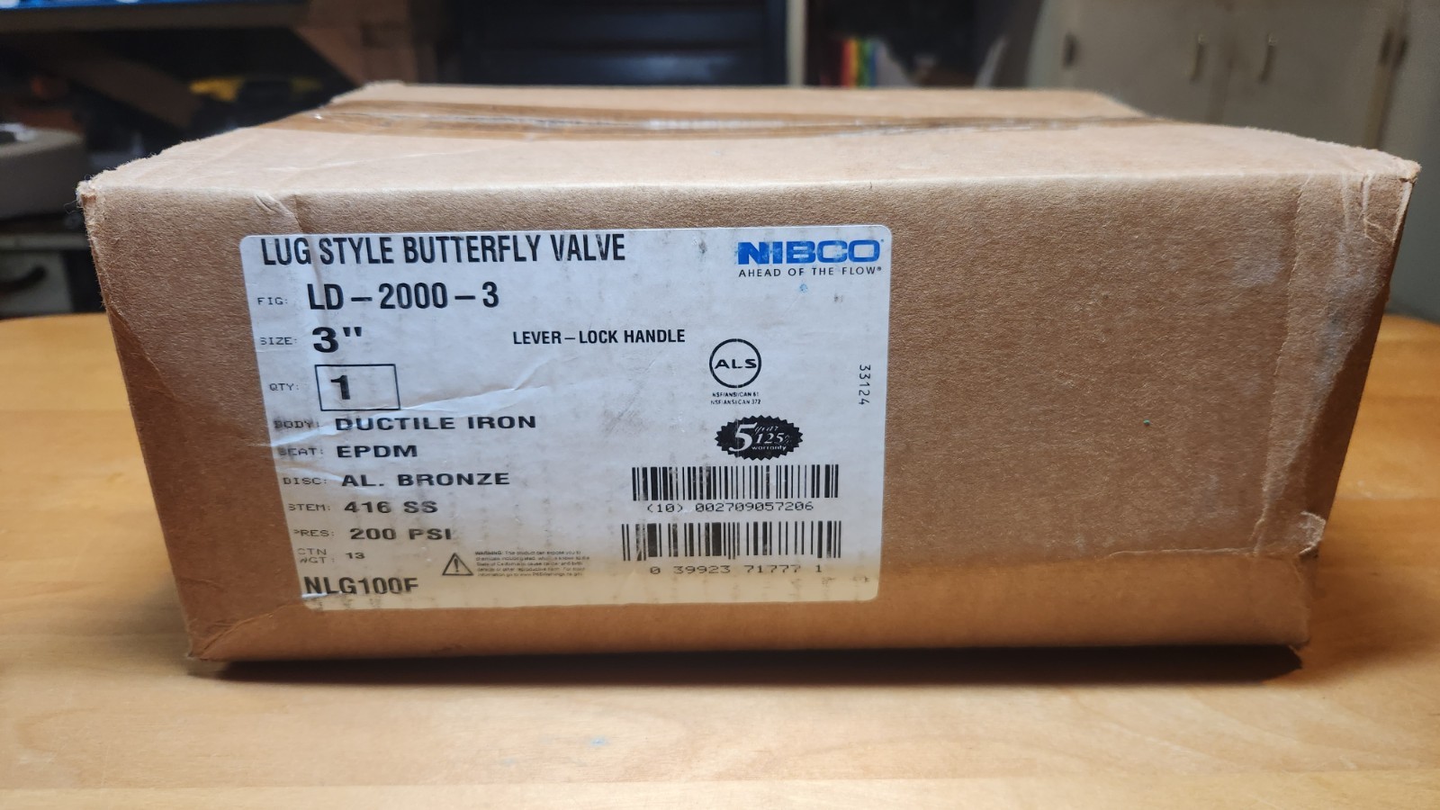 NEW NIBCO LD-2000-3 LUG STYLE BUTTERFLY VALVE 3″ 200PSI LEVER-LOCK NLG100F