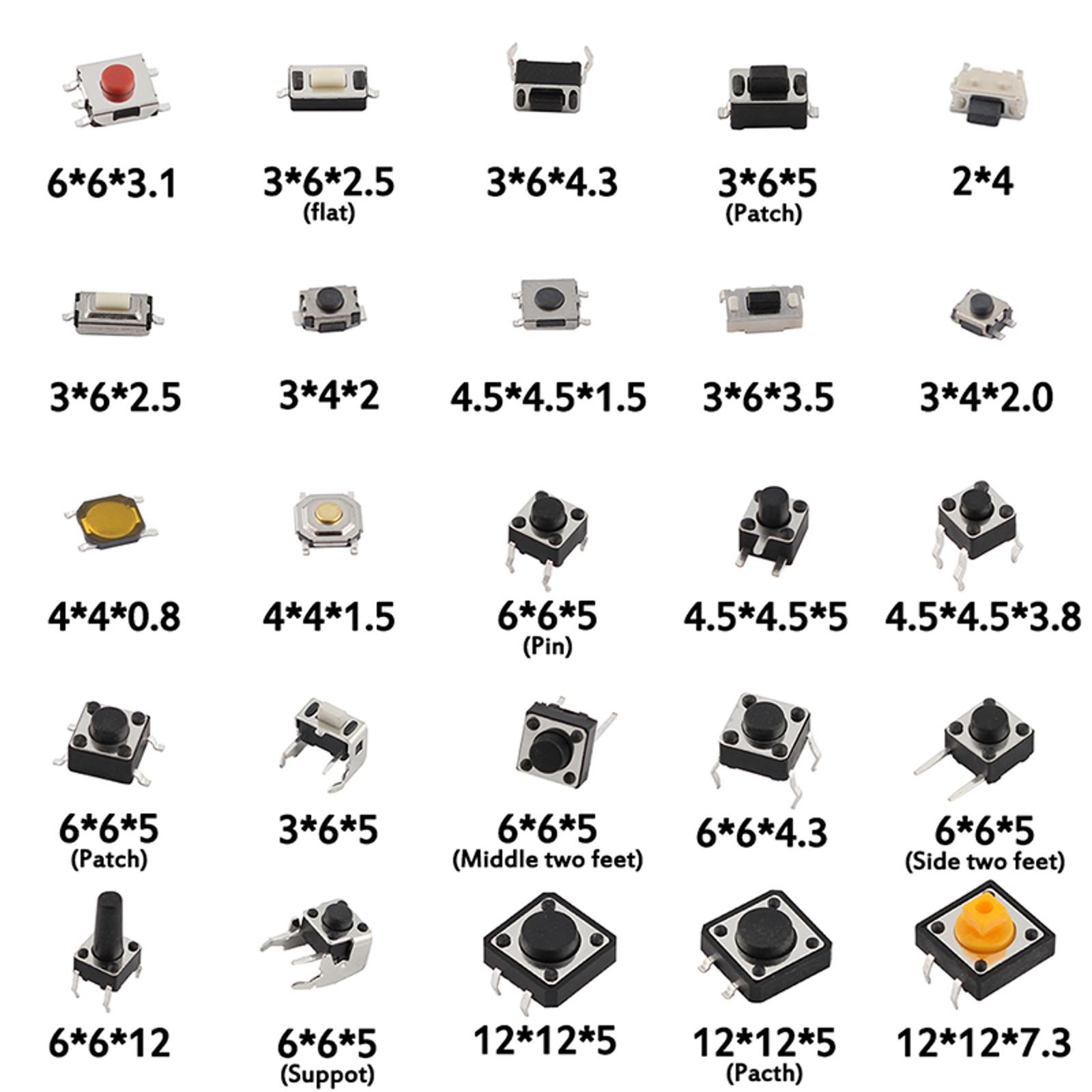 25-Type Micro Switch Push Tact Button ON/OFF Touch Button Switch Assortment Kit