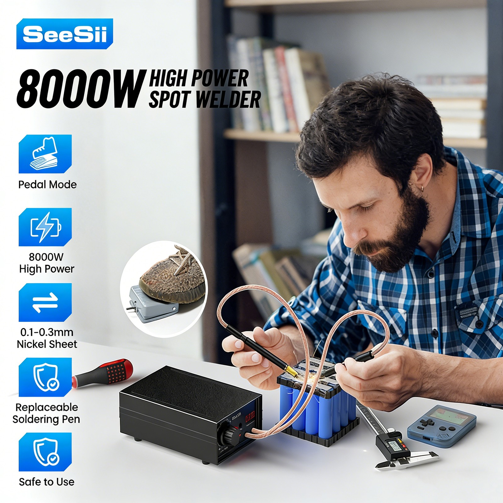 Handheld Spot Welder 8000W Battery Spot Welder Dual Pulse Output 10-90 Gears