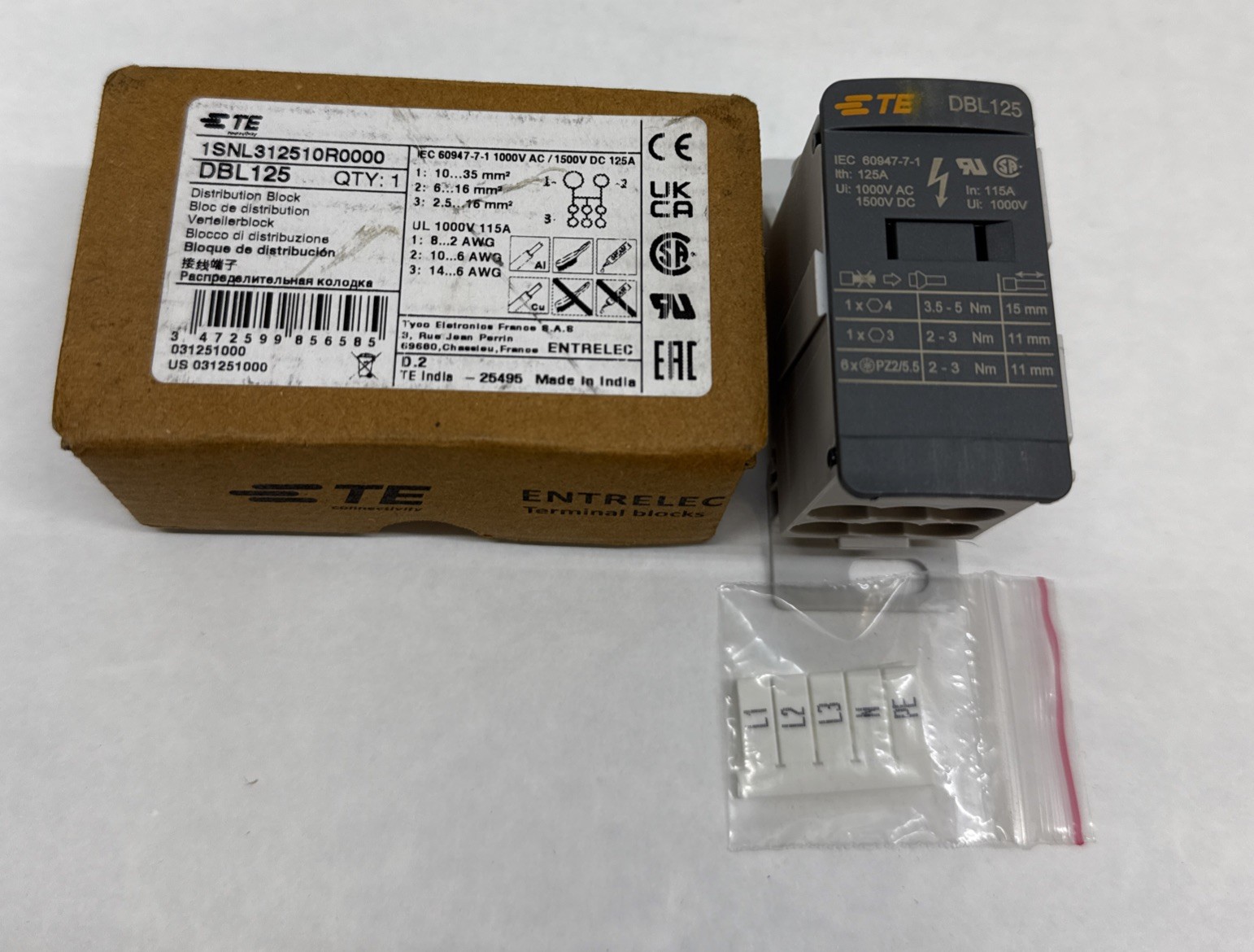 TE DBL125 ENTRELEC 1SNL312510R0000 Terminal Block DBL Power Distribution Block