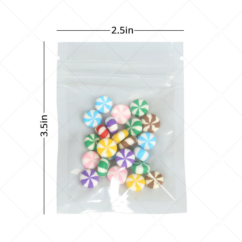 2.5×3.5in Glossy Clear Front White Inside&Back Mylar Flat Zip Lock Pouch Bag W05