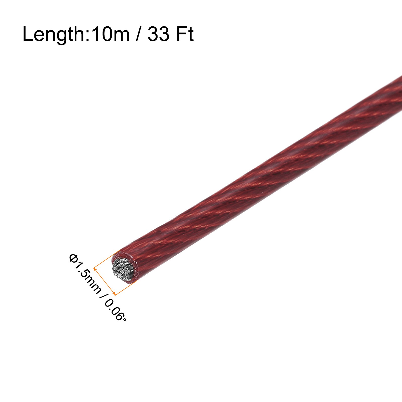 33Ft(10M) Wire Rope 304 Stainless Steel 1/16″ (1.5 mm) with 2Pcs Sleeve Red