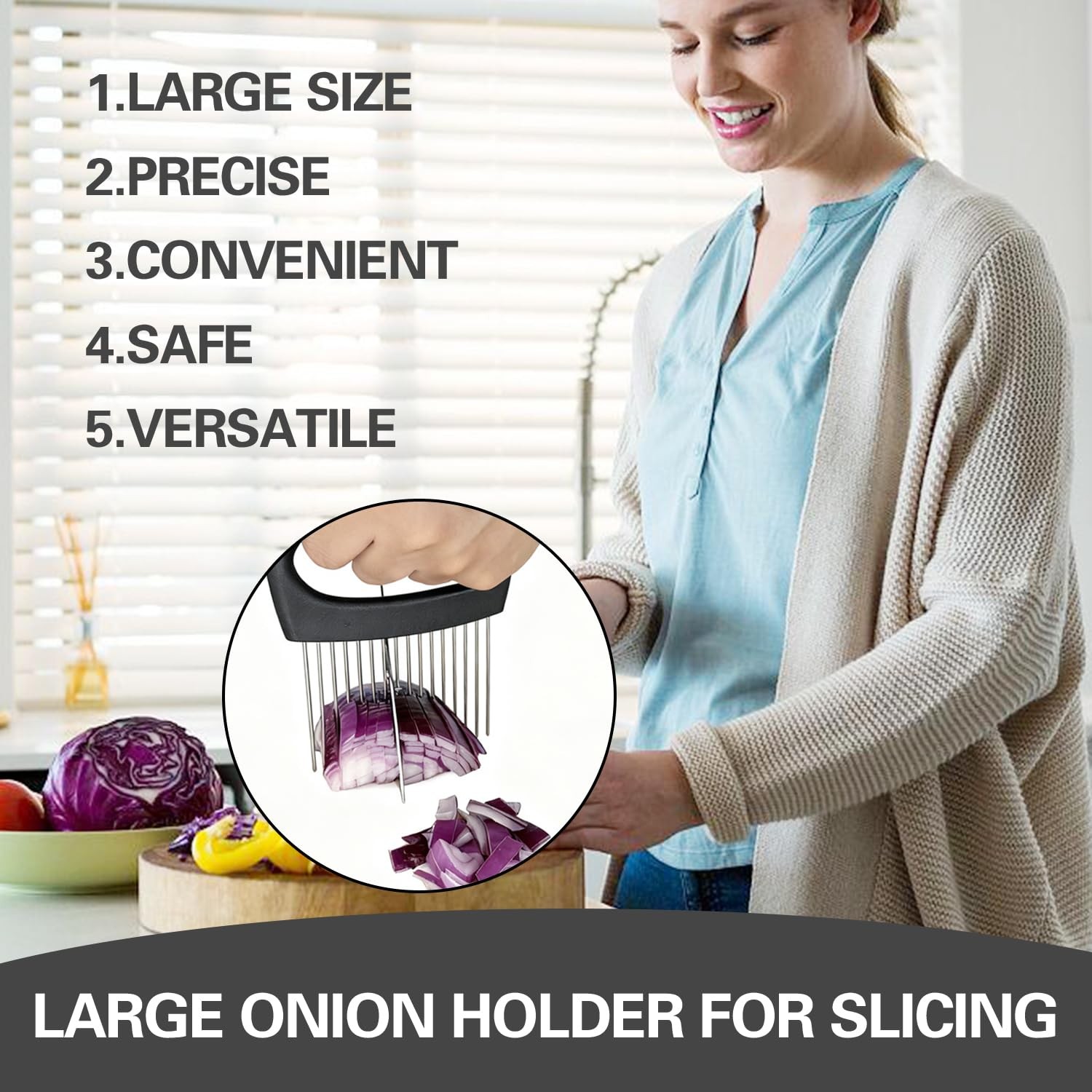 Wooyee Extra-Large Onion Holder for Slicing, Cutter 16 Needles, Black