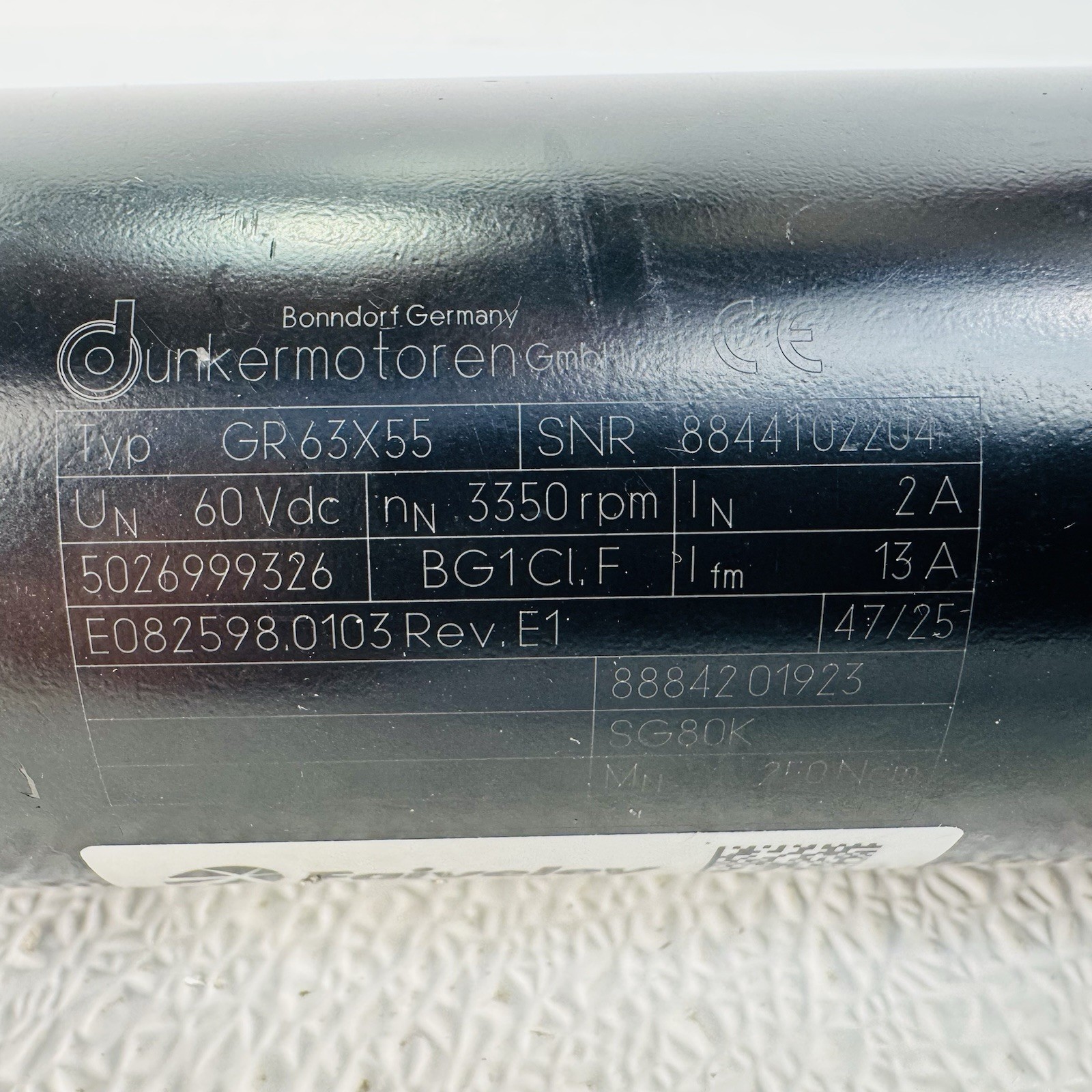 Dunkermotoren GR 63×55 SNR8844102204 Right Angle Gearmotor 3350 RPM