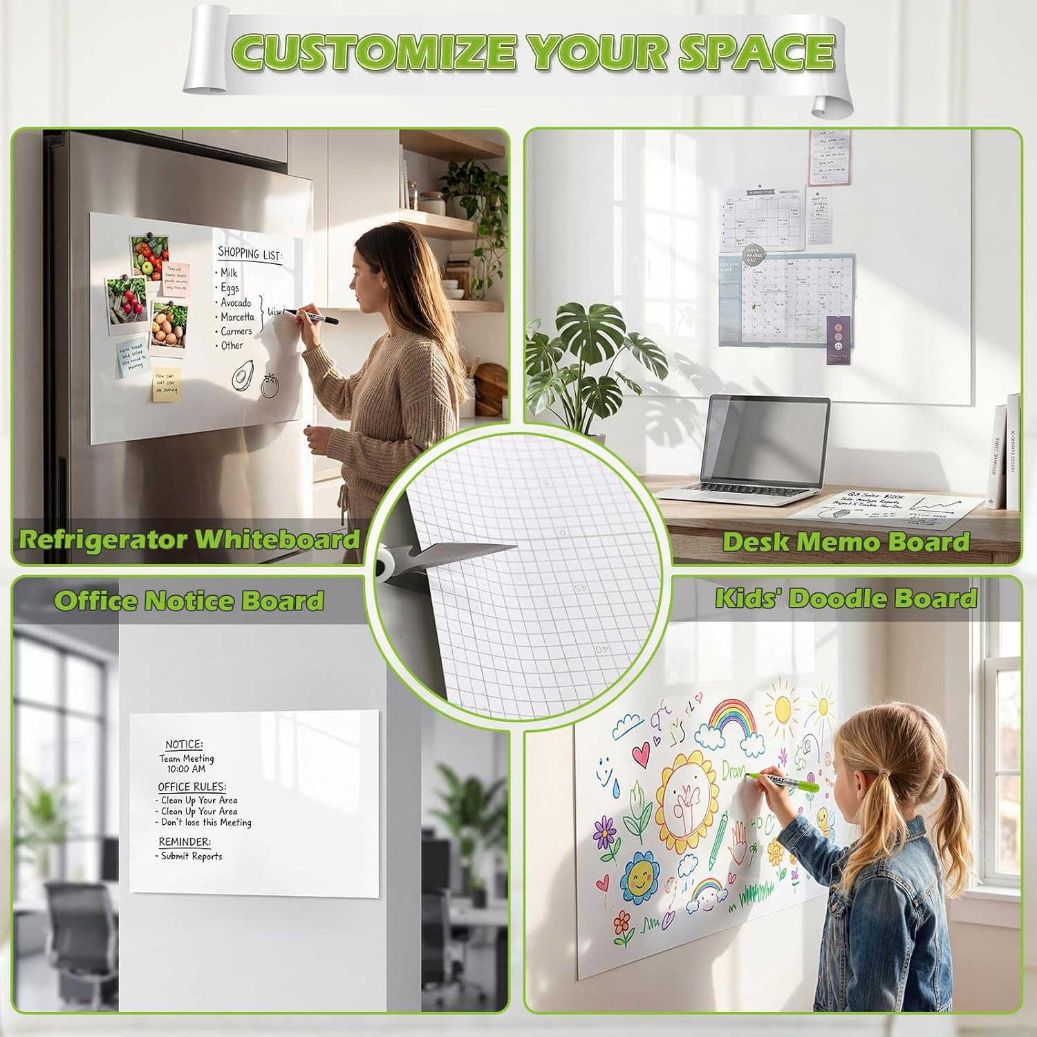 Whiteboard Sticker for Wall, 4X6Ft White Board Paper, Super Sticky Dry Erase Wal