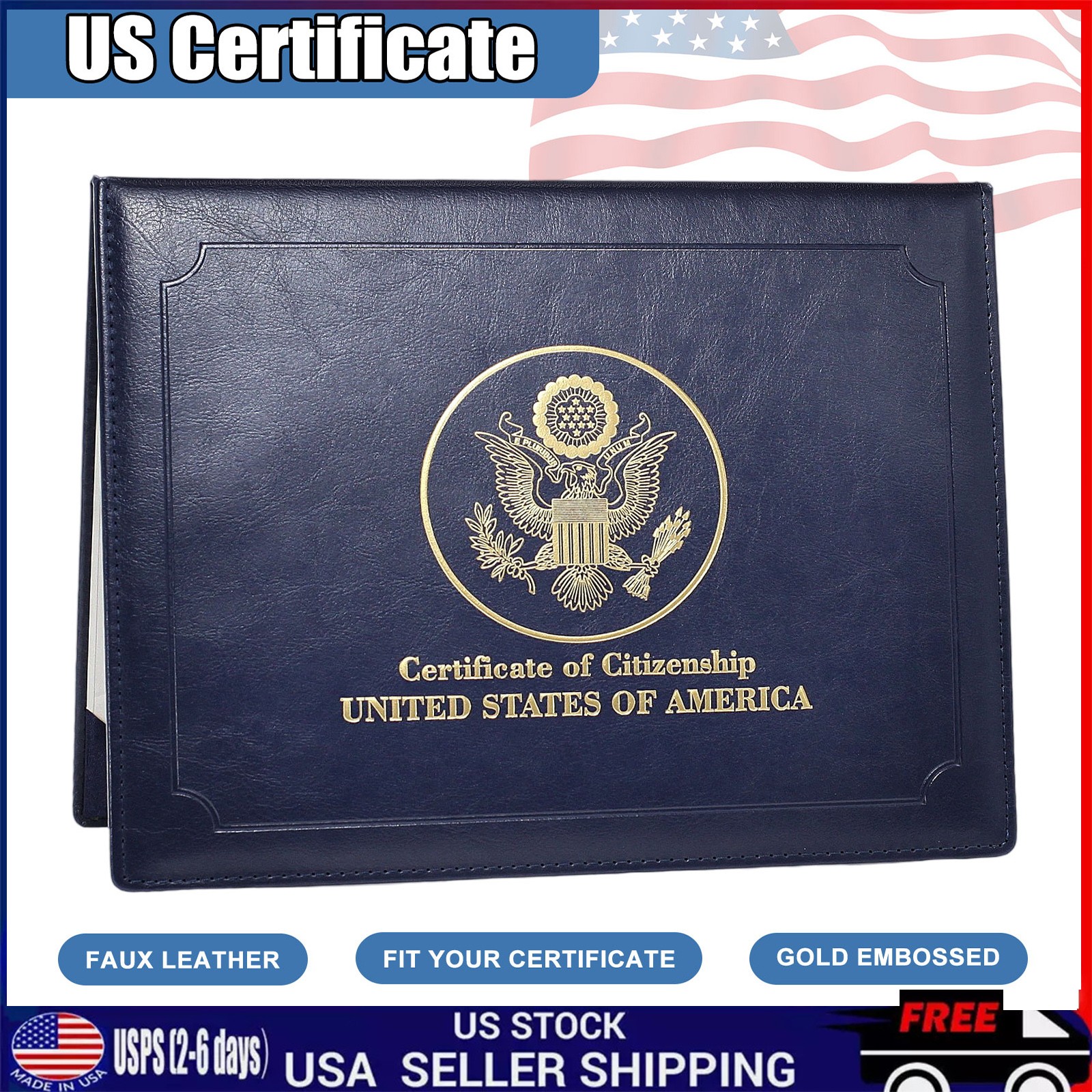 US Citizenship Certificate Holder Naturalization Padded Leatherette Cover