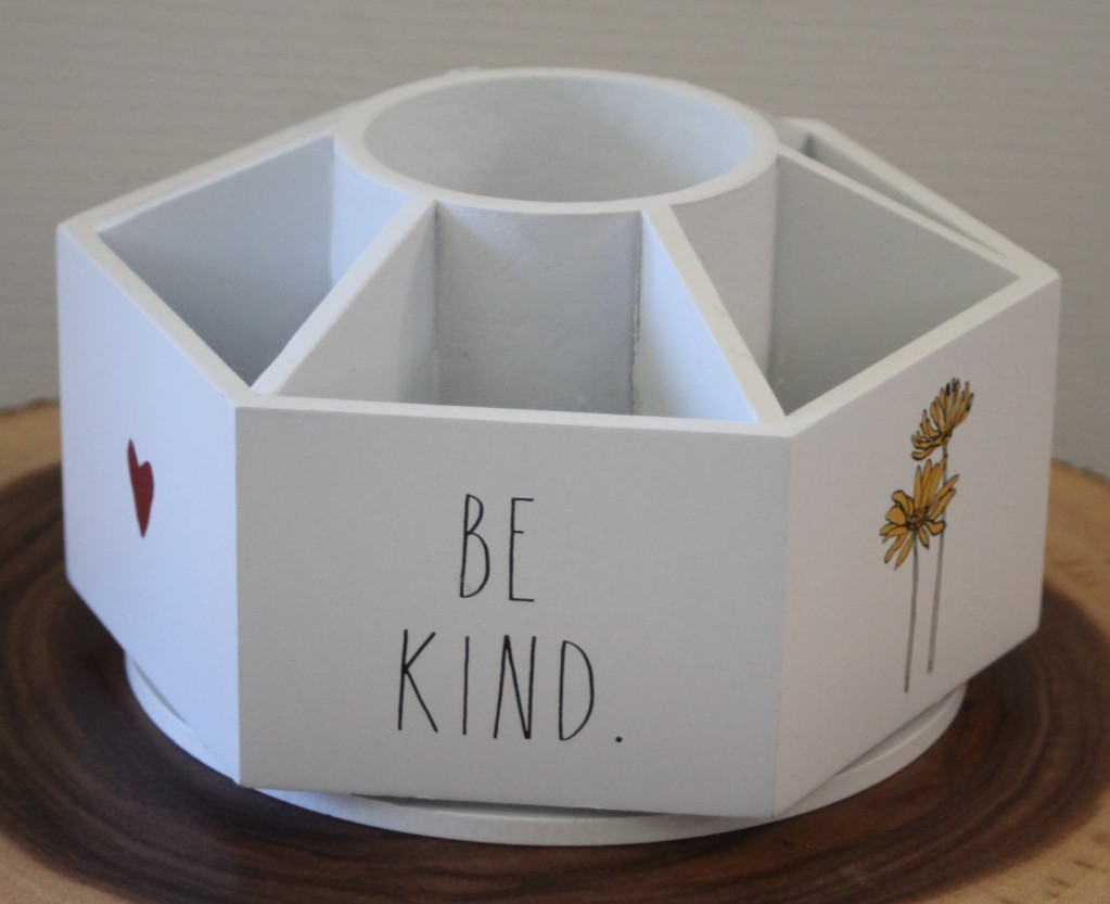 Rae Dunn Bee Flower Heart Be You Be Happy Be Kind Pen Pencil Lazy Susan Holder