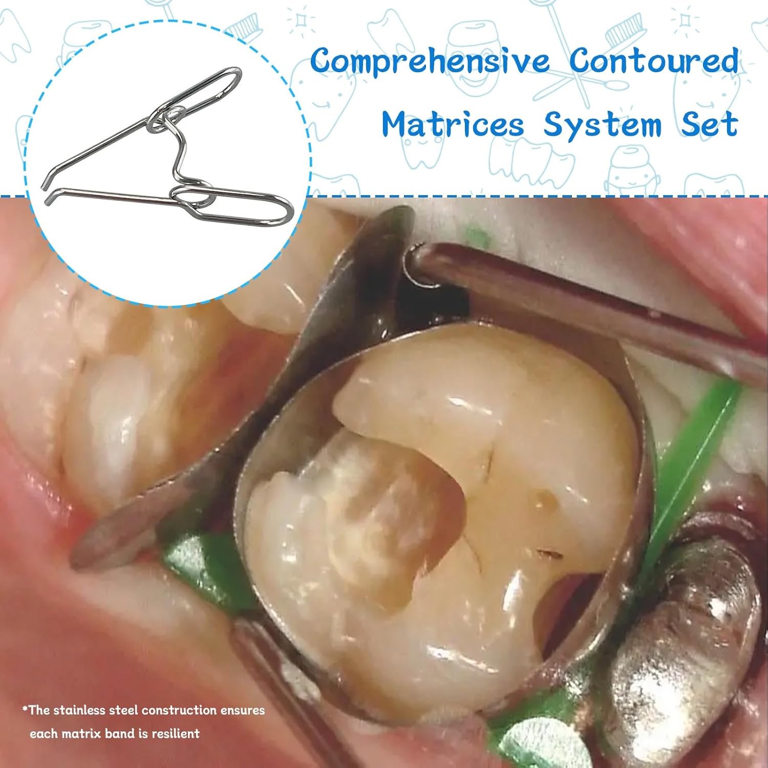 Dental Saddle Contoured Metal Matrices Matrix 36pc with Springclip Universal Kit