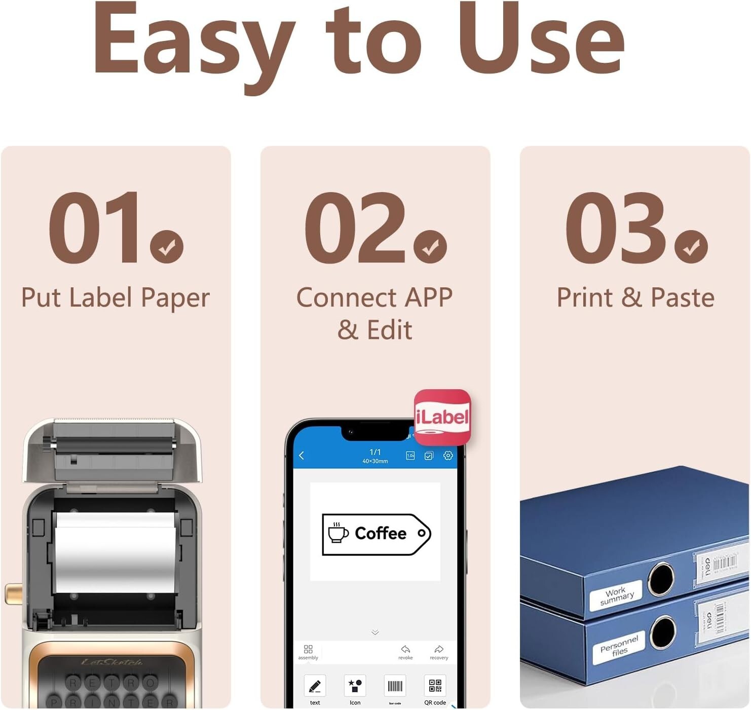 Wireless Mini Retro Label Maker Machine with Tape,Bluetooth Portable Thermal Sti