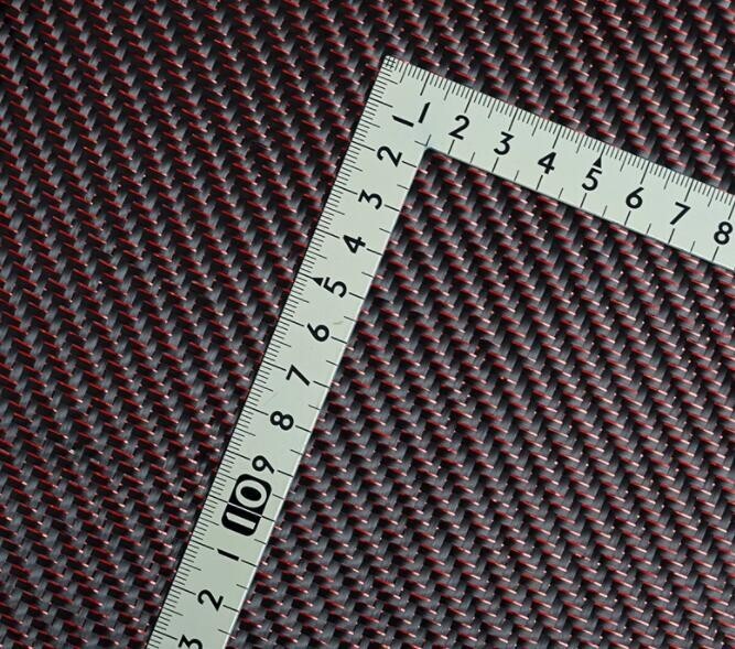 Metallic Carbon fiber & Red reflection mixed fabric Twill cloth 50*100cm
