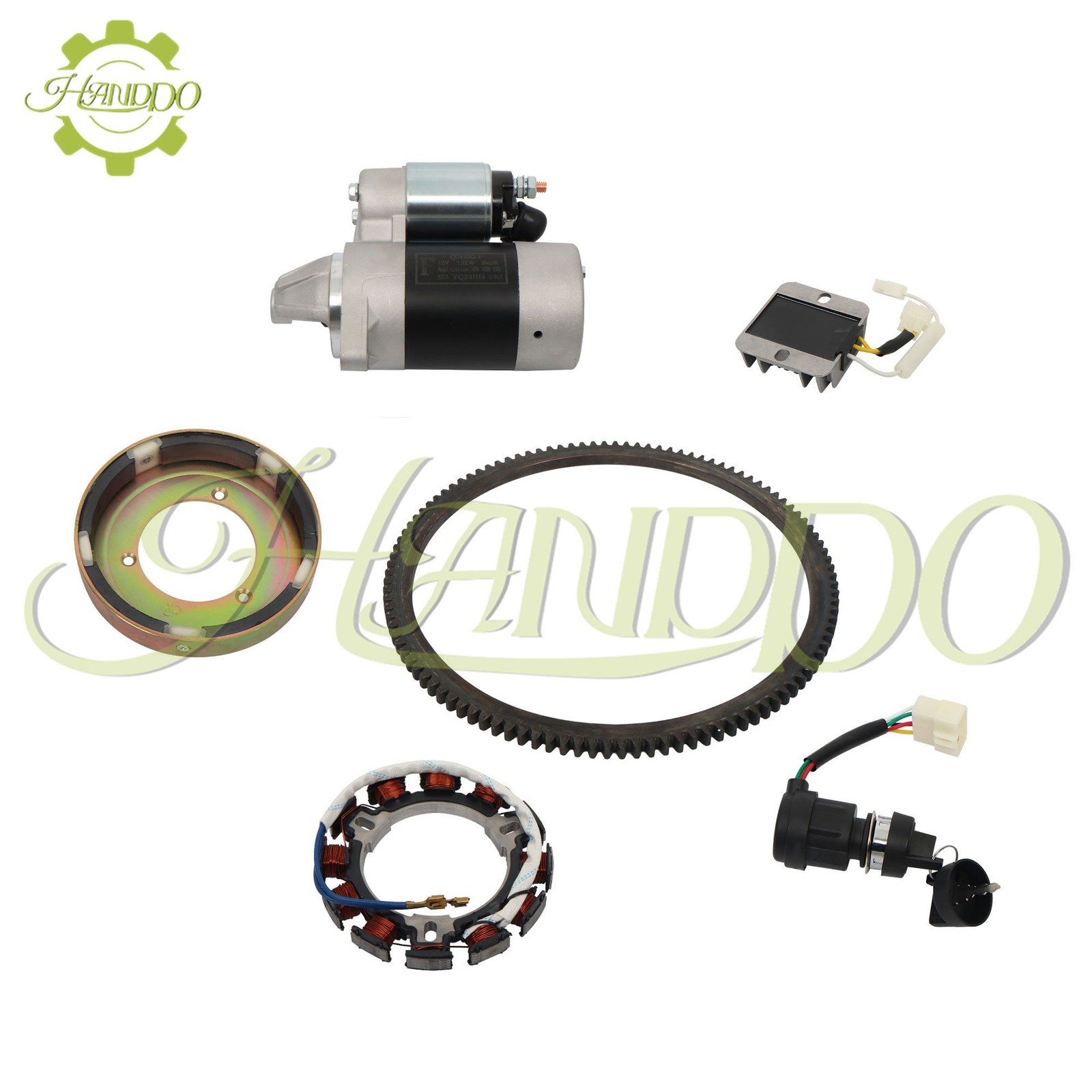 For 186FA 186F L100 Engine Diesel Electric Starter Motor Flywheel Rectifier