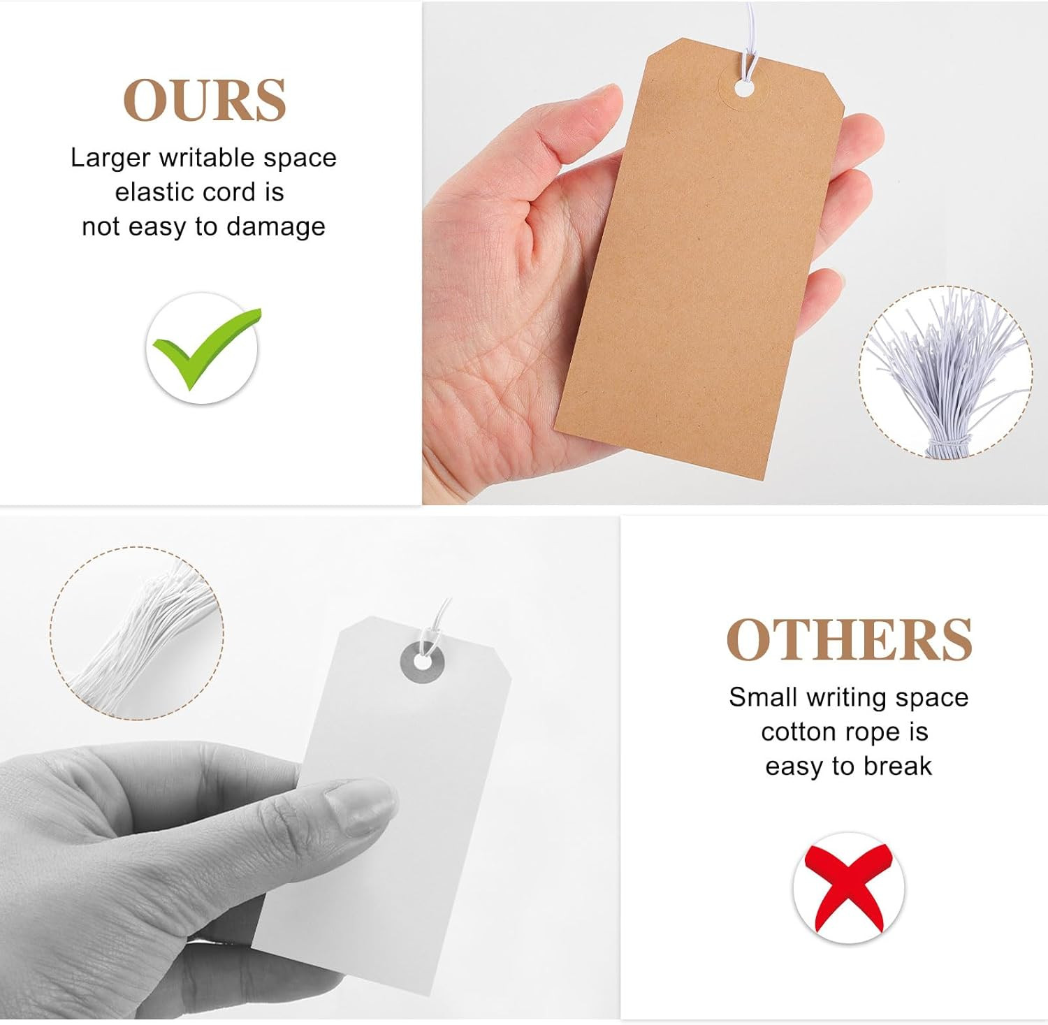 100pcs Brown Paper Shipping Tags with Elastic Rope Large Marking Hanging Paper T