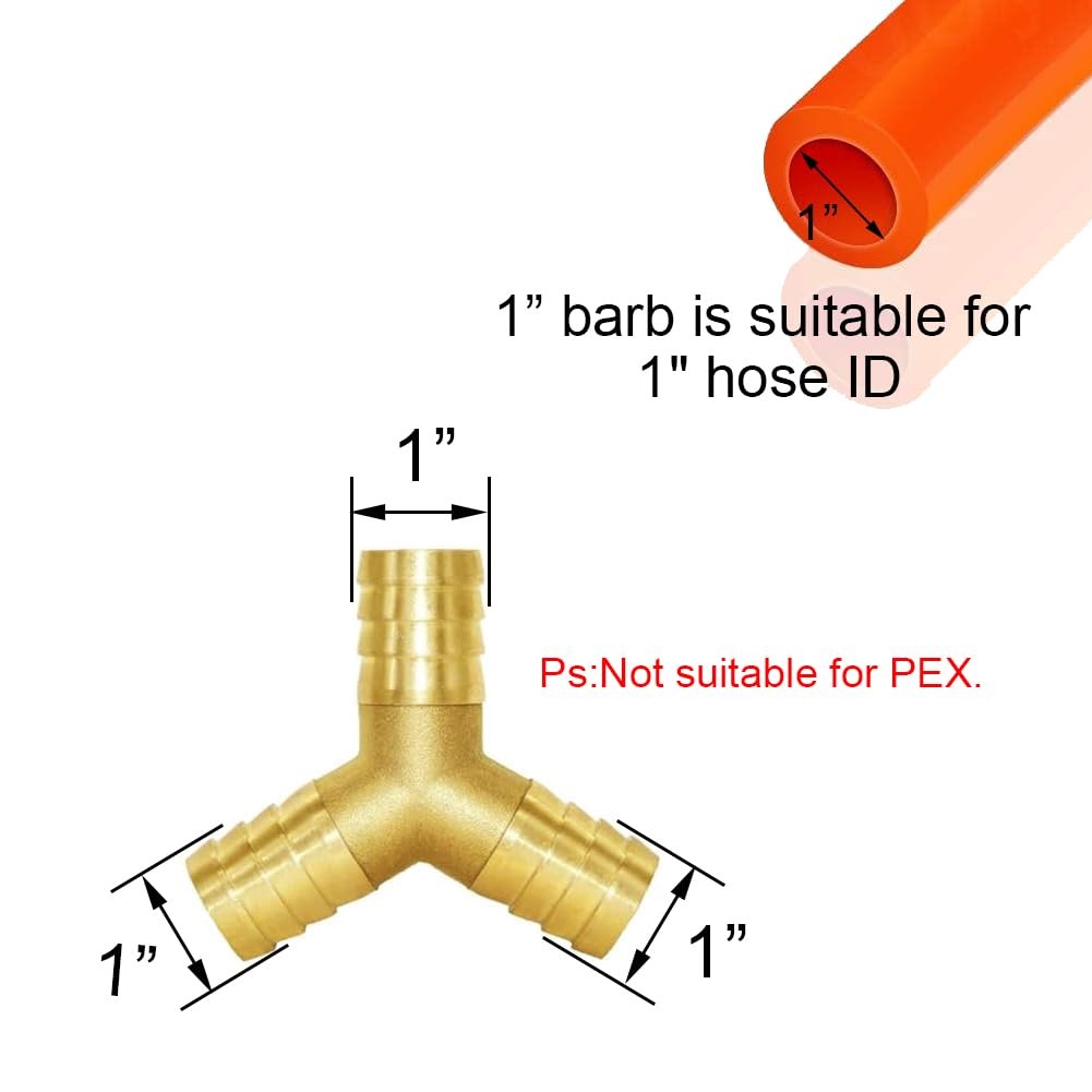 Joywayus 1″ Hose Barb Y Shaped 3 Way Union Fitting Intersection/Split Brass W…