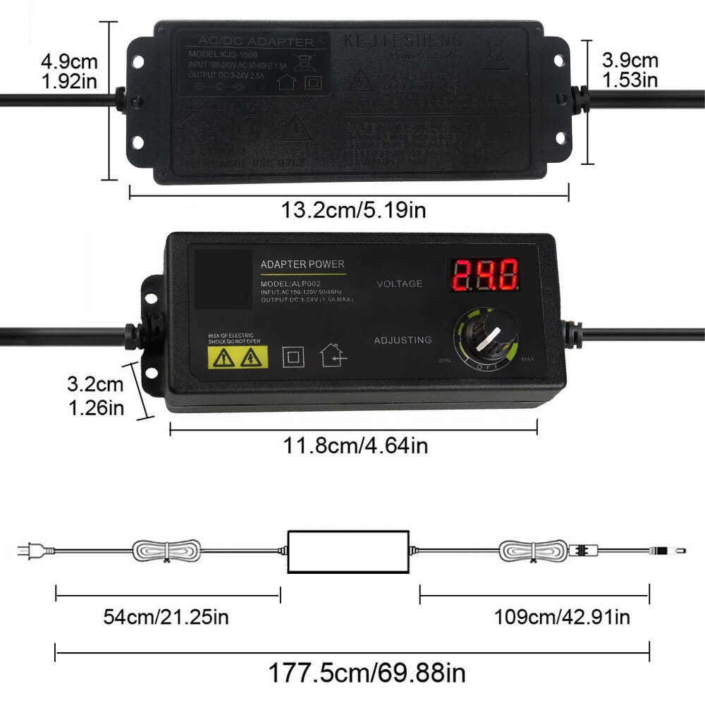 Adjustable AC/DC 60w Power Supply Adapter Charger Variable 3V-24V Universal